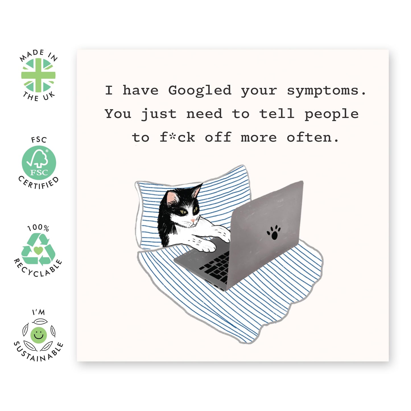 Cat Mum Card - Cat Dad Card - Funny Cat Birthday Card - Cat Googling Symptoms - Gifts For Men And Women - Cheeky Greeting Cards For Friends Pet Owners - Comes With Fun Stickers - By Central 23