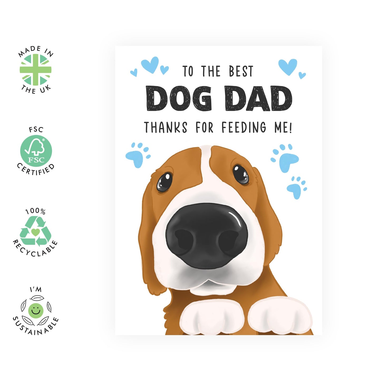 Dog Birthday Card For Men - To The Best Dog Dad - Cute Birthday Card From Dog - Thank You Greeting Cards For Husband Boyfriend - For Dog Lovers - Comes With Stickers - By Central 23