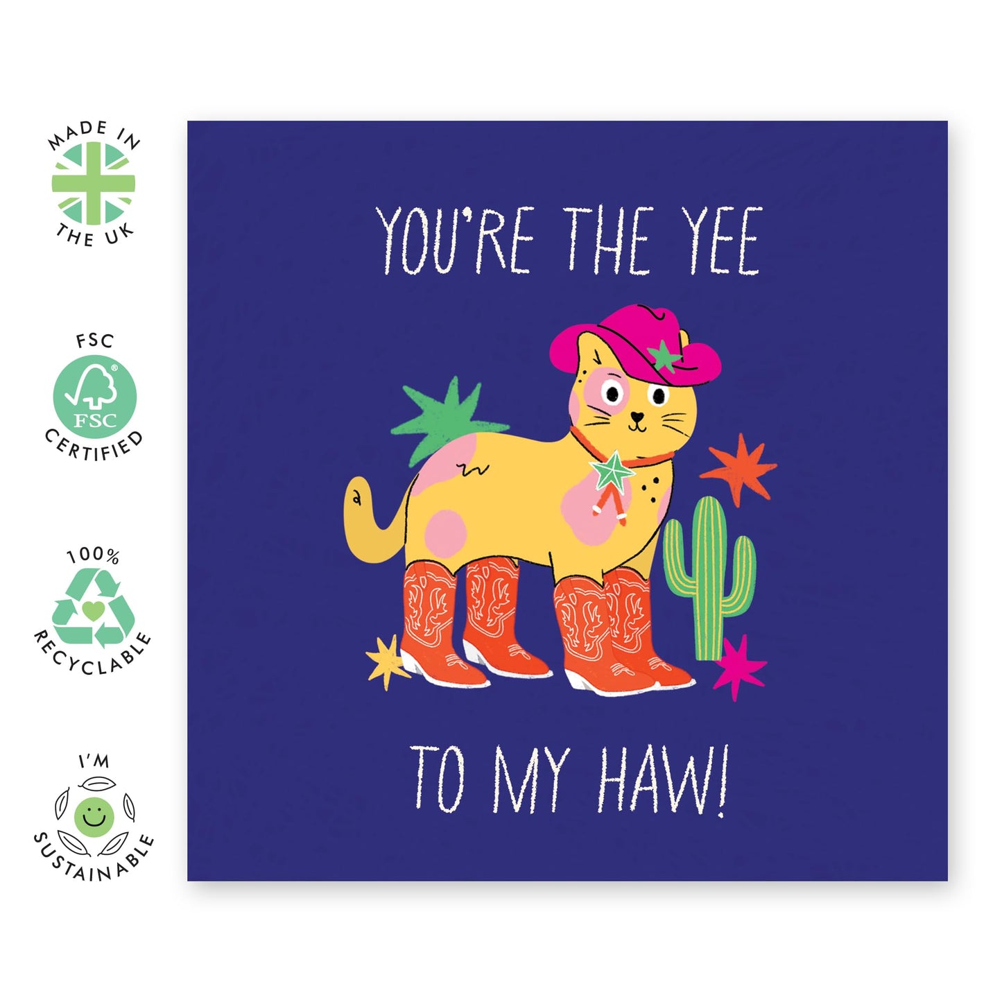 Funny Cat Card - You're The Yee To My Haw - Cat Birthday Card - Cat Mum Dad - Gifts For Men And Women - Cute Greeting Cards For Friends Pet Owners - Comes With Fun Stickers By Central 23