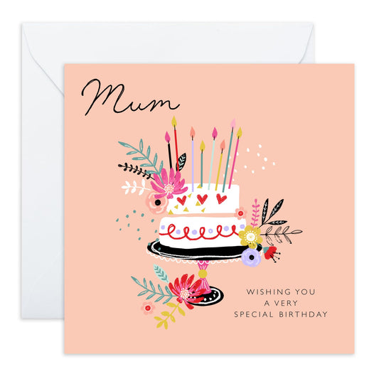 Birthday Card For Mom - Mum Special Birthday Cake - Greeting Card For Mummy - Pretty Greeting Cards For Mummy - Birthday Card For Mother From Son Daughter - Comes With Fun Stickers - By Central 23