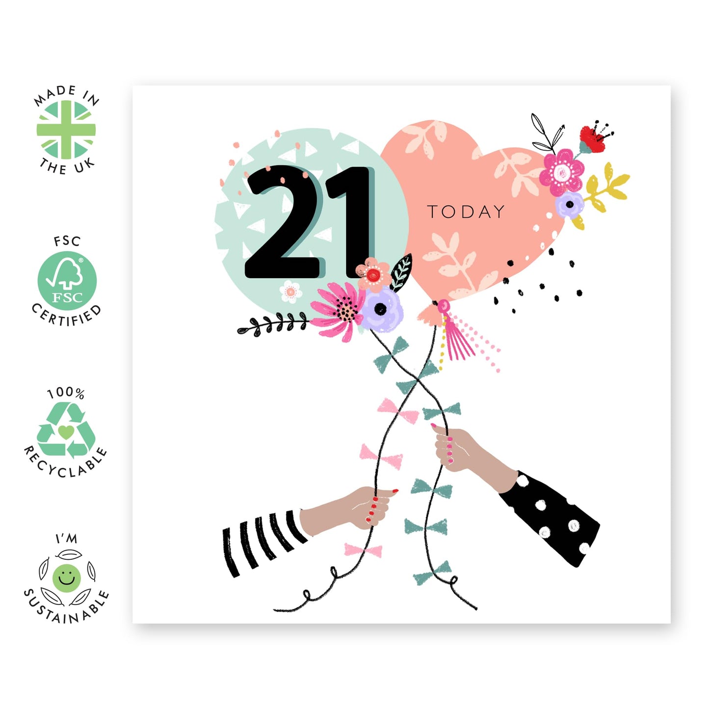 21st Birthday Card For Her - 21st Birthday Balloons - Women Sister - Happy Twenty-first Birthday Card - Gift For Daughter Niece - From Mum Dad - Women Friends - Comes With Fun Stickers By Central 23