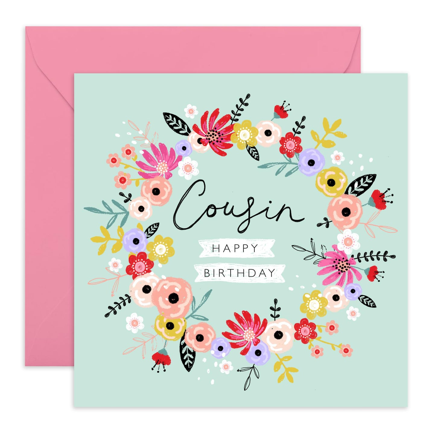 Flower Birthday Card For Cousin - Happy Birthday Card For Her Women Female Ladies - Pretty Floral Cards For Cousins - Elegant Gift For Women - Comes With Stickers - By Central 23