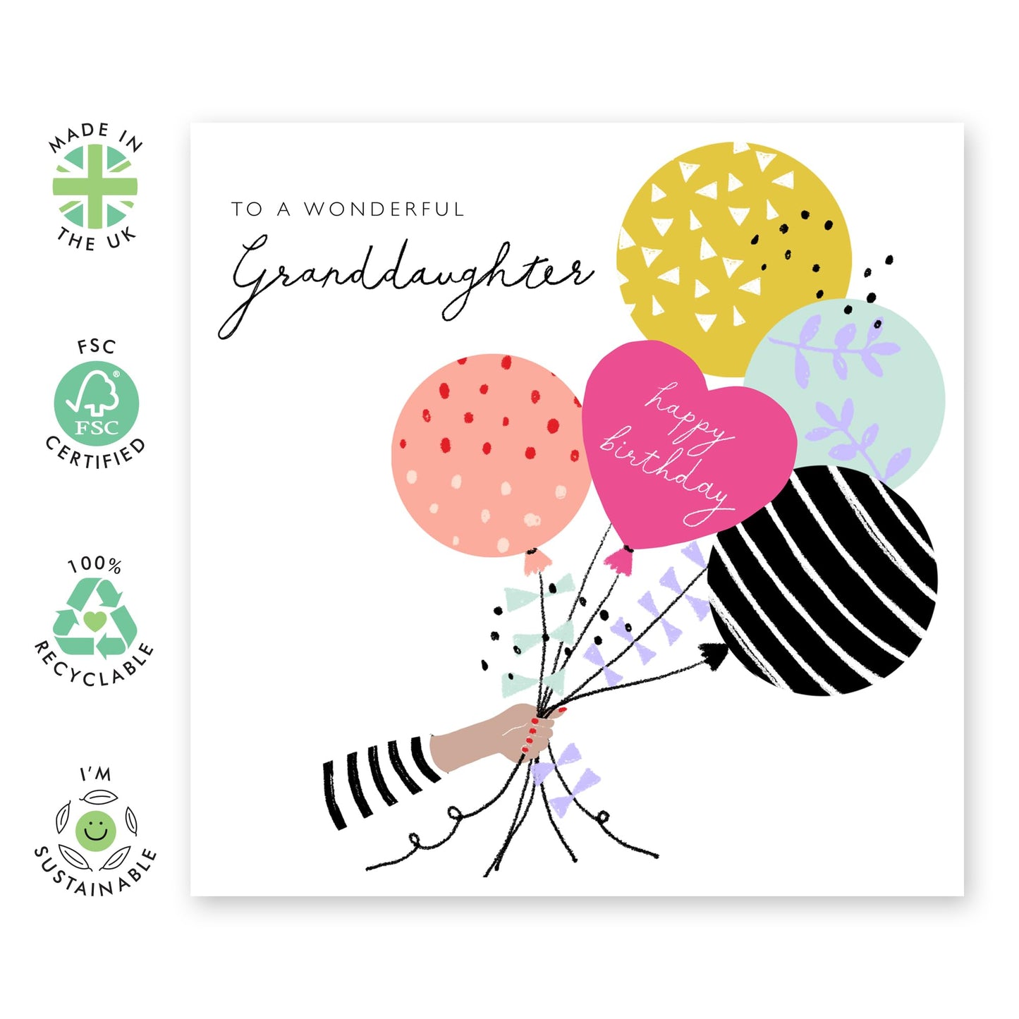 Granddaughter Birthday Cards For Girls - To A Wonderful Granddaughter Card - Sweet Granddaughter Gifts For Her - Bday Balloons Birthday Cards For Women Female - Comes With Fun Stickers By Central 23