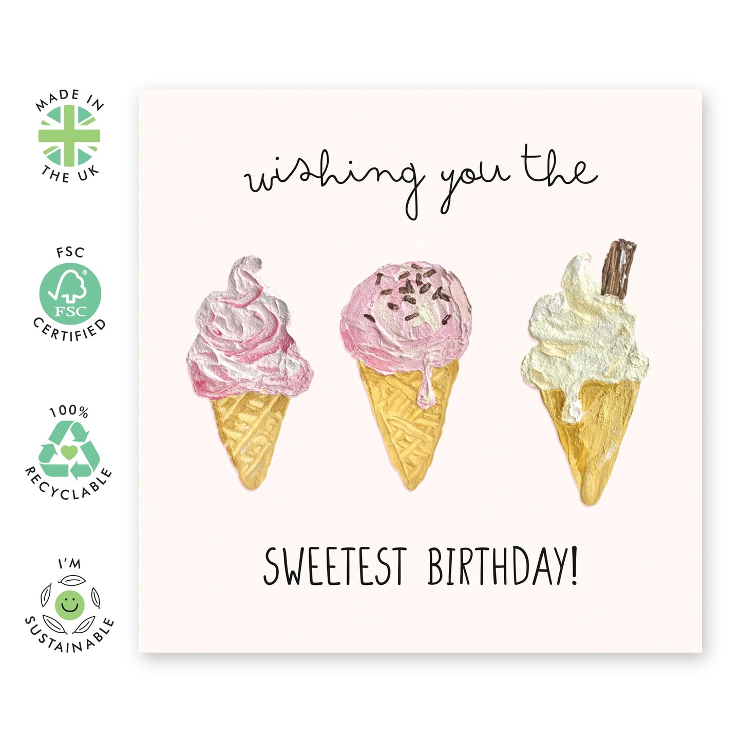 Creative Birthday Card - 'Sweetest Birthday Icecream' - Gifts for Sister, Sis, Besties, BFF, Sibling, Family, Best Friend, Colleagues, Co-workers - Cones - Comes with Fun Stickers