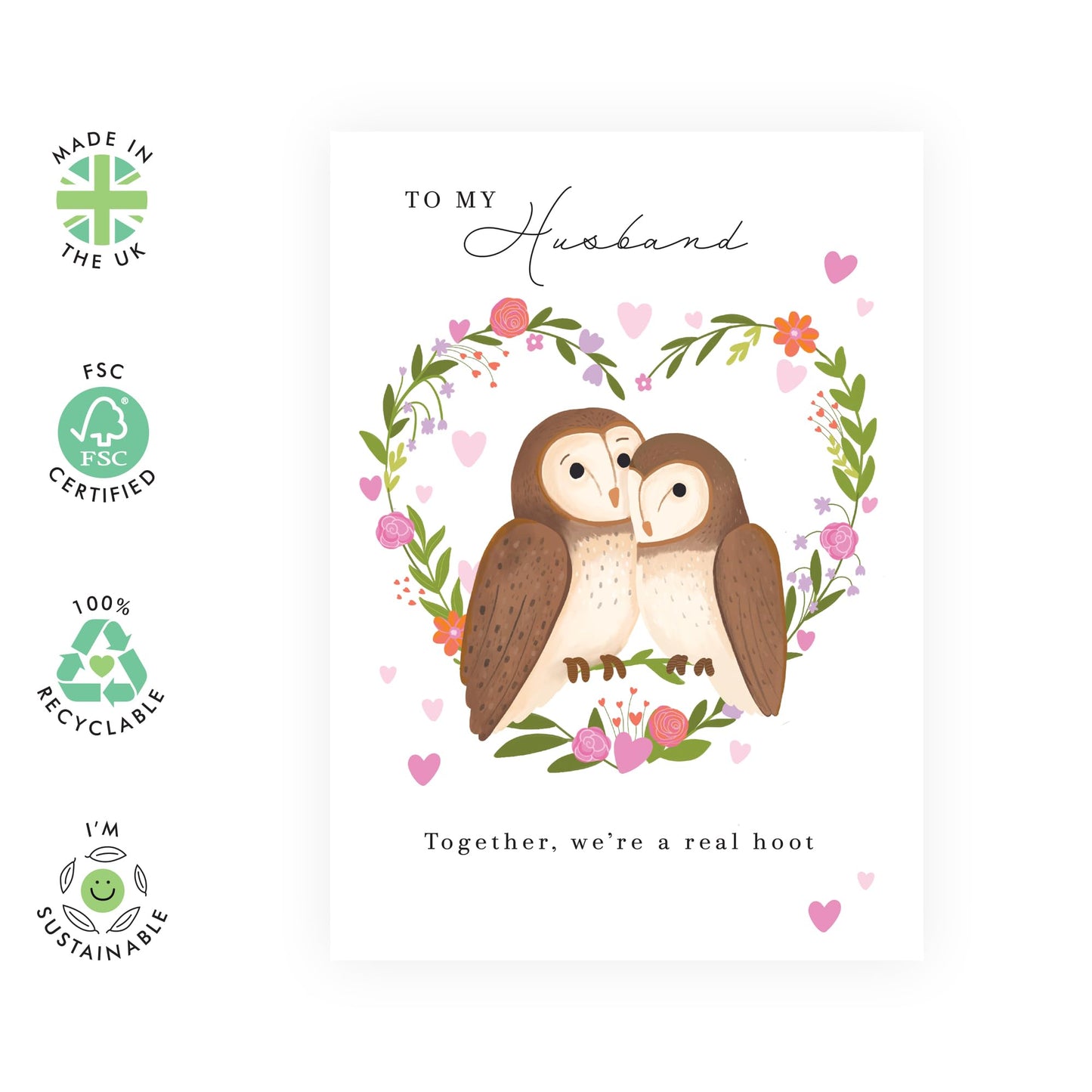Playful Greeting Card - 'OWL HUSBAND HOOT' - Ideal for Celebrating Your Love to Husband with a Fun and Whimsical Touch - Perfect for Anniversaries or Just Because - Comes with Stickers by Central 23