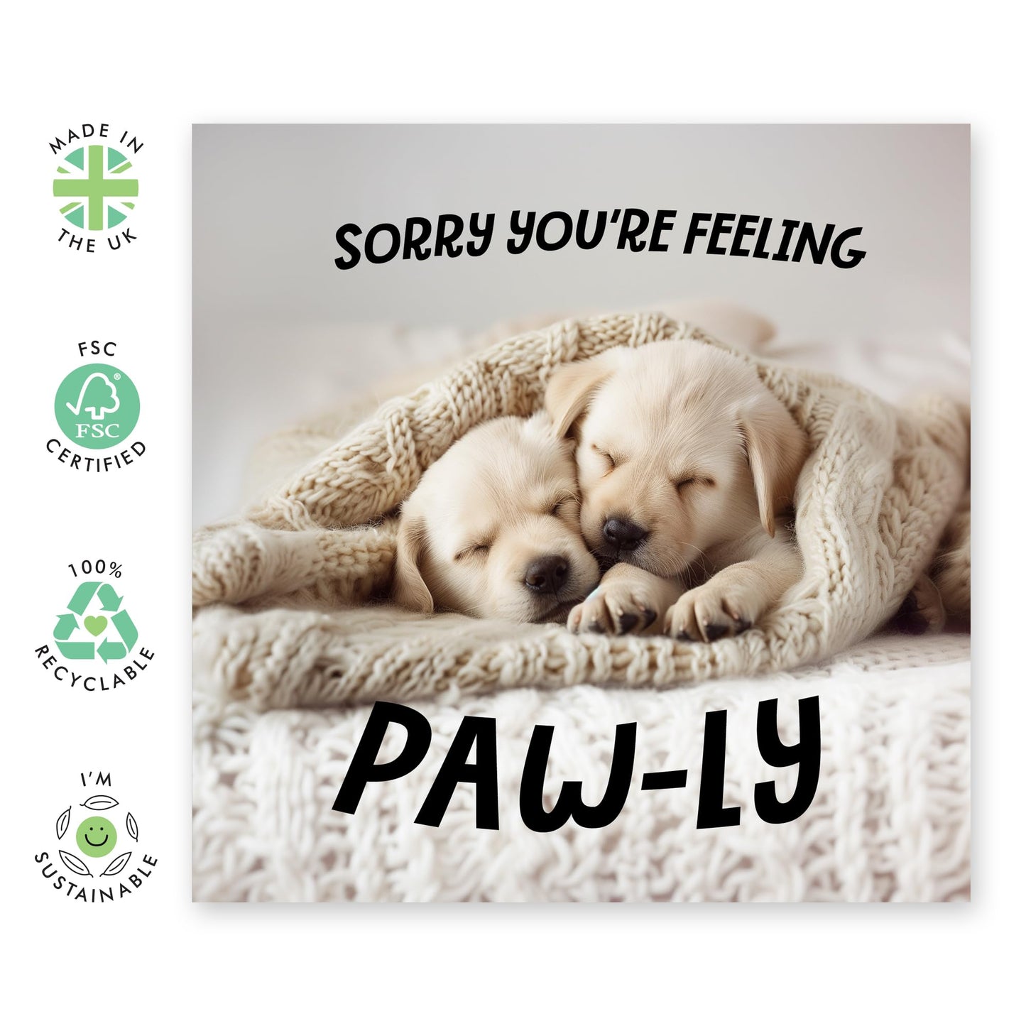 Greeting Card - 'SORRY YOU'RE FEELING PAWLY' - Perfect for Comforting Someone with a Cute Puppy Twist - Ideal to Add a Lighthearted Touch to Your Get Well Wishes - Comes With Stickers By Central 23
