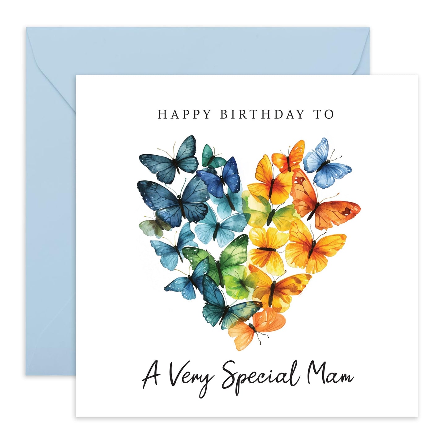 Cute Mother's Birthday Card - 'Mam Birthday Butterfly' - Presents for Mother, Mum, Mammy, Mama - Heart Shaped - Comes with Fun Stickers