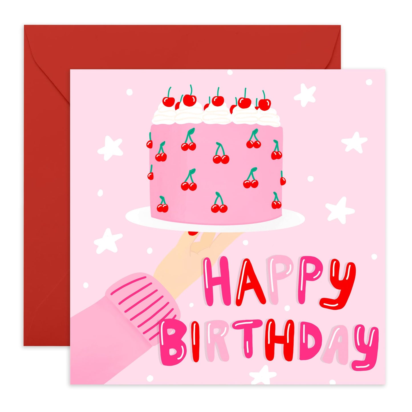Pink Birthday Card - 'Happy Birthday Cake' - Gifts for Ladies, Girls,Besties, Best Friends, BFF, Co-workers, Colleagues, Her, Sister ,Sis - Make A Wish - Comes with Fun Stickers