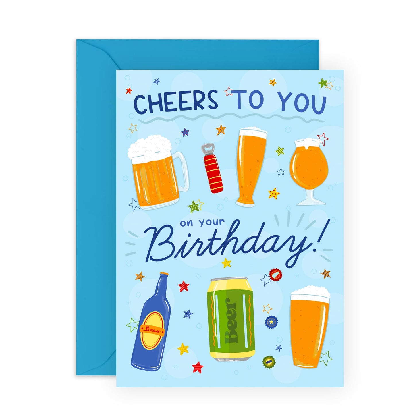 Fun Beer-Themed Greeting Card - Cheers to You Birthday -Celebration for Him, Dad, Brother, Husband, Friend, Buddy, Colleagues, Boyfriend - To The Pub - Comes with Fun Stickers
