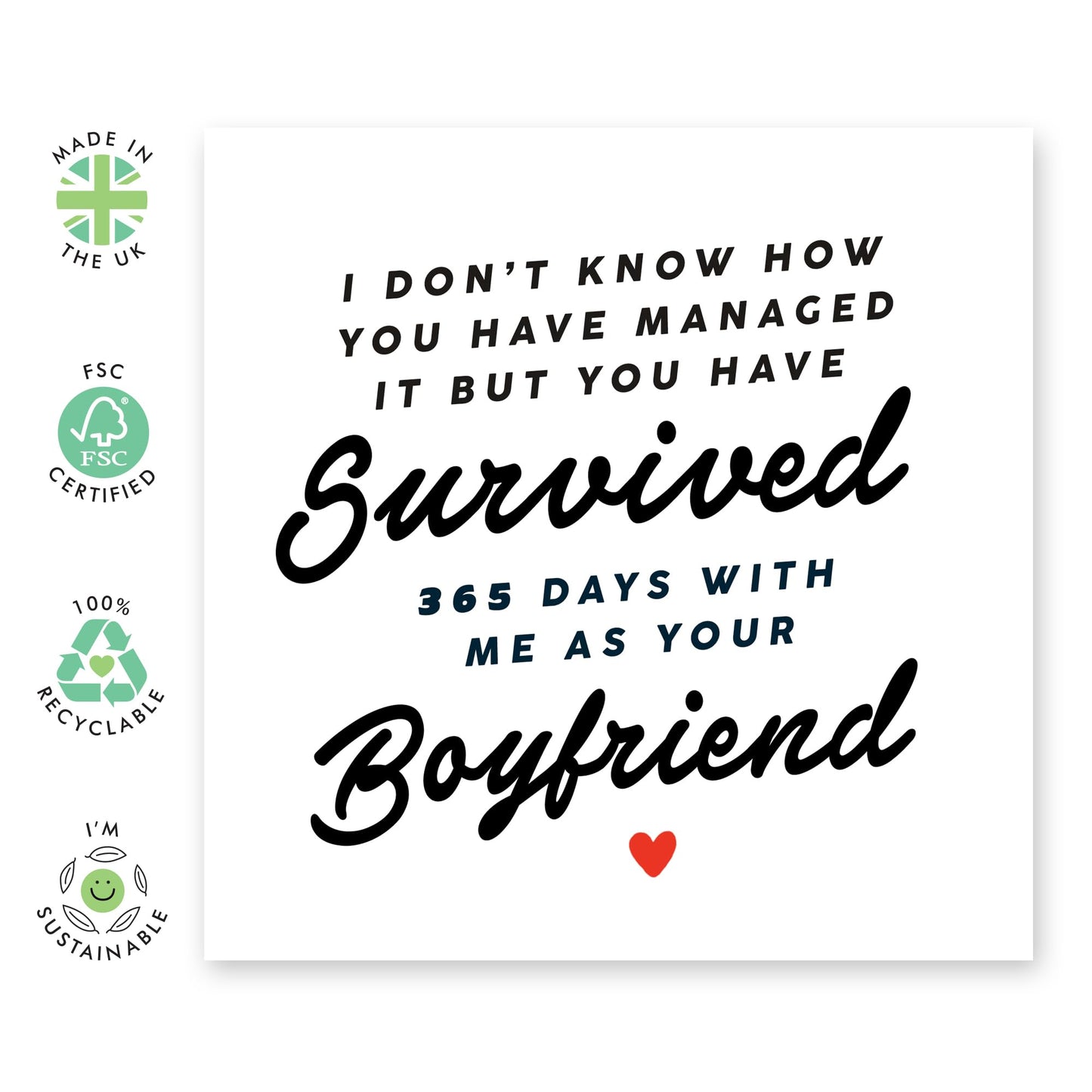 Funny Anniversary Day Card - '1 Year BF' - Romantic Gifts for Girlfriend, Partner, Girl - Thanks for Staying - Comes with Fun Stickers