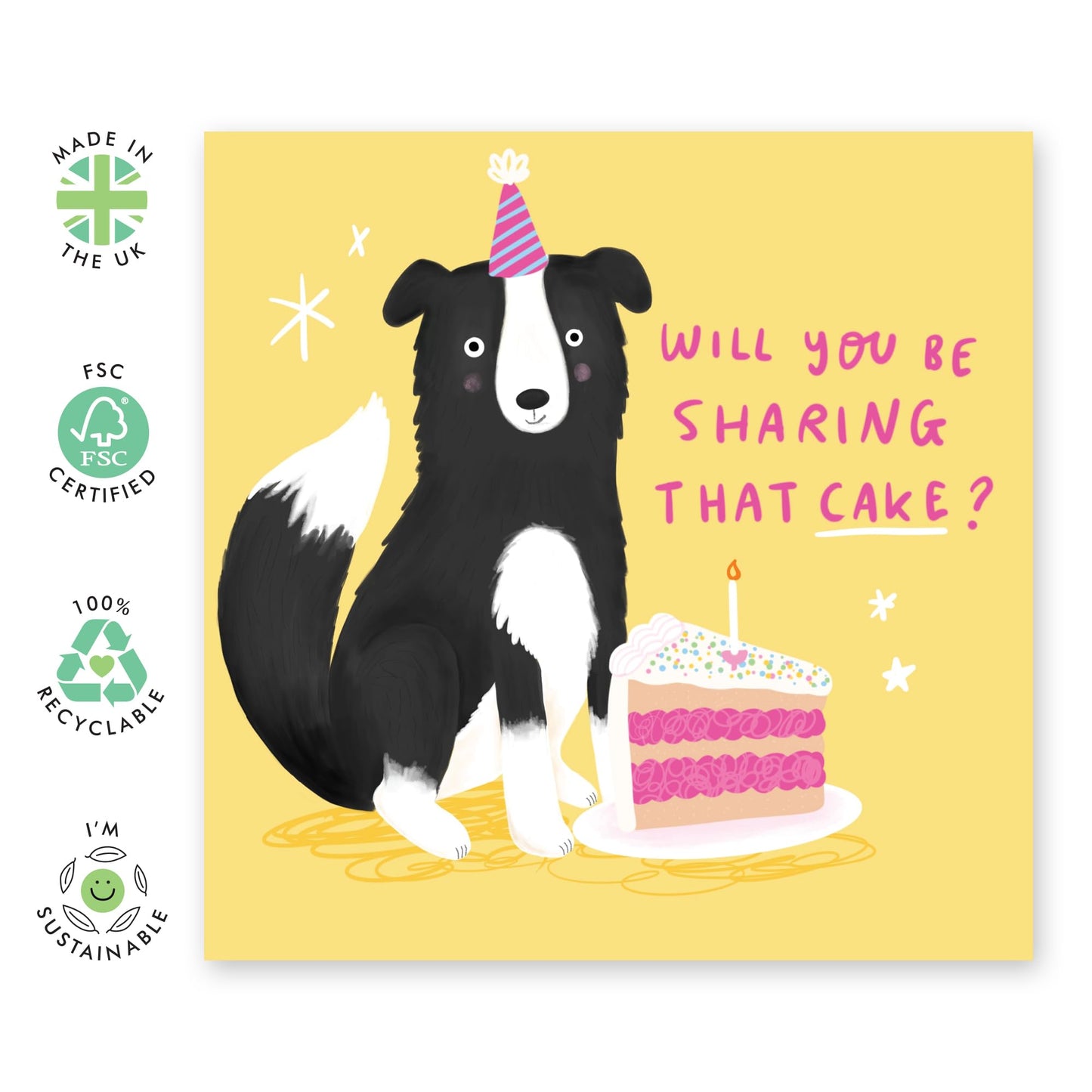 Birthday Card From The Dog - Sharing Cake Collie - Funny Dog Birthday Card For Men And Women - Cheeky Gifts For Pet Owner Fur Mum Dad - Comes Wit Fun Stickers By Central 23