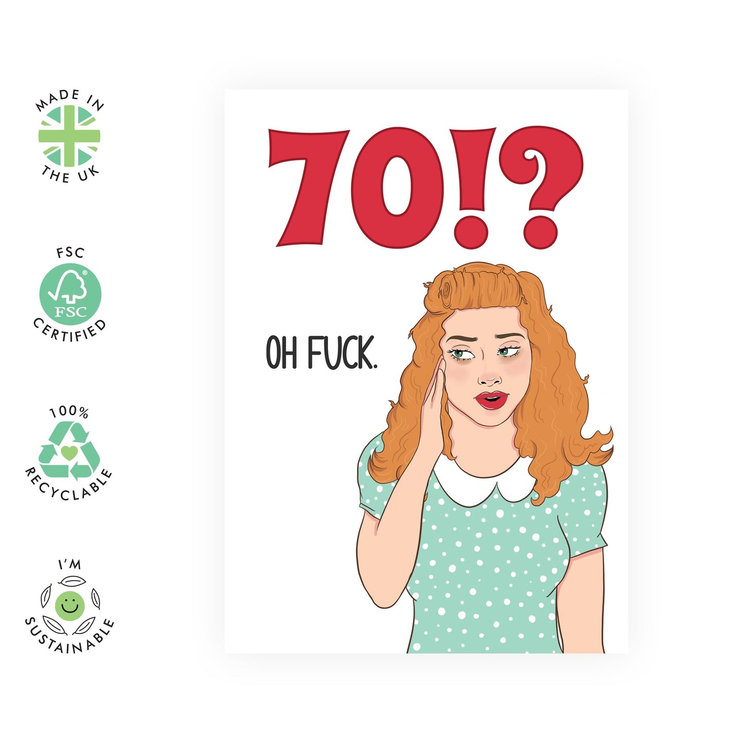70th Birthday Cards For Women - Seventy Oh F*ck Lady - Funny Retro Greeting Cards For Her Seventieth - Milestone Age Cards Gifts For Mum Aunt Nan Wife Friends - Comes With Stickers By Central 23