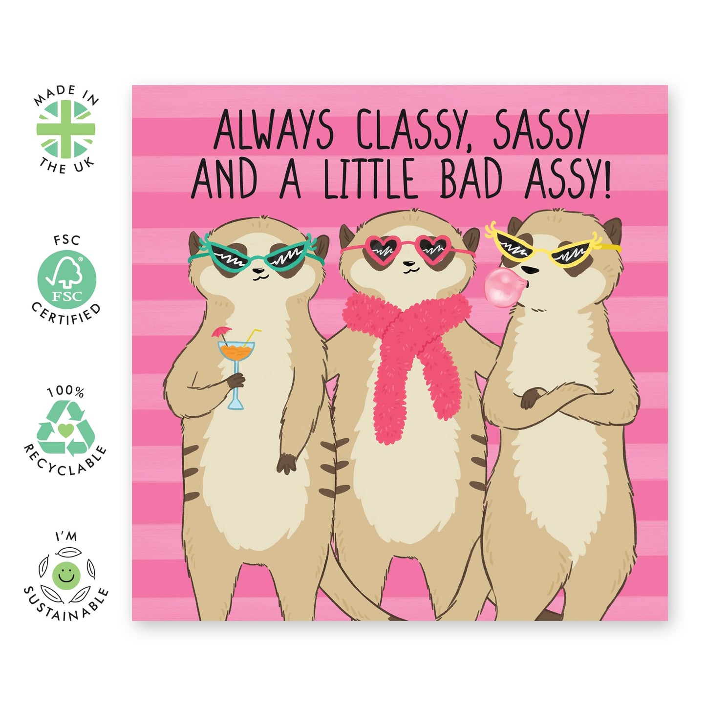 Birthday Card For Friend Female - Classy, Sassy Meerkats - Cute & Quirky Funny Birthday Cards For Women Her - Gifts For Mom Daughter Sister Bestfriend - Comes With Cute Stickers By Central 23