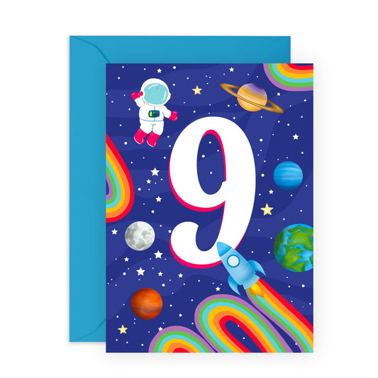 Ninth Birthday Card For Boys Girls - 9 Space - Milestone Baby Cards Age Nine - Happy 9th Birthday Greeting Card For Kids - Nine Years Old - Child - Comes With Sticker By Central 23