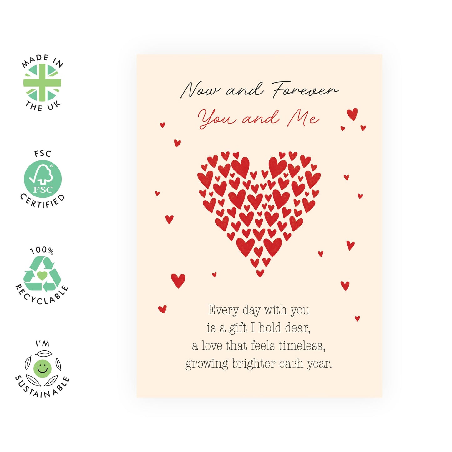 Classic Anniversary Card for Him or Her - 'Now and Forever' - Gifts for Husband, Wife, Spouse, Babe, Hun, Other Half, Darling, Lovebug - Timeless Love- Comes with Fun Stickers