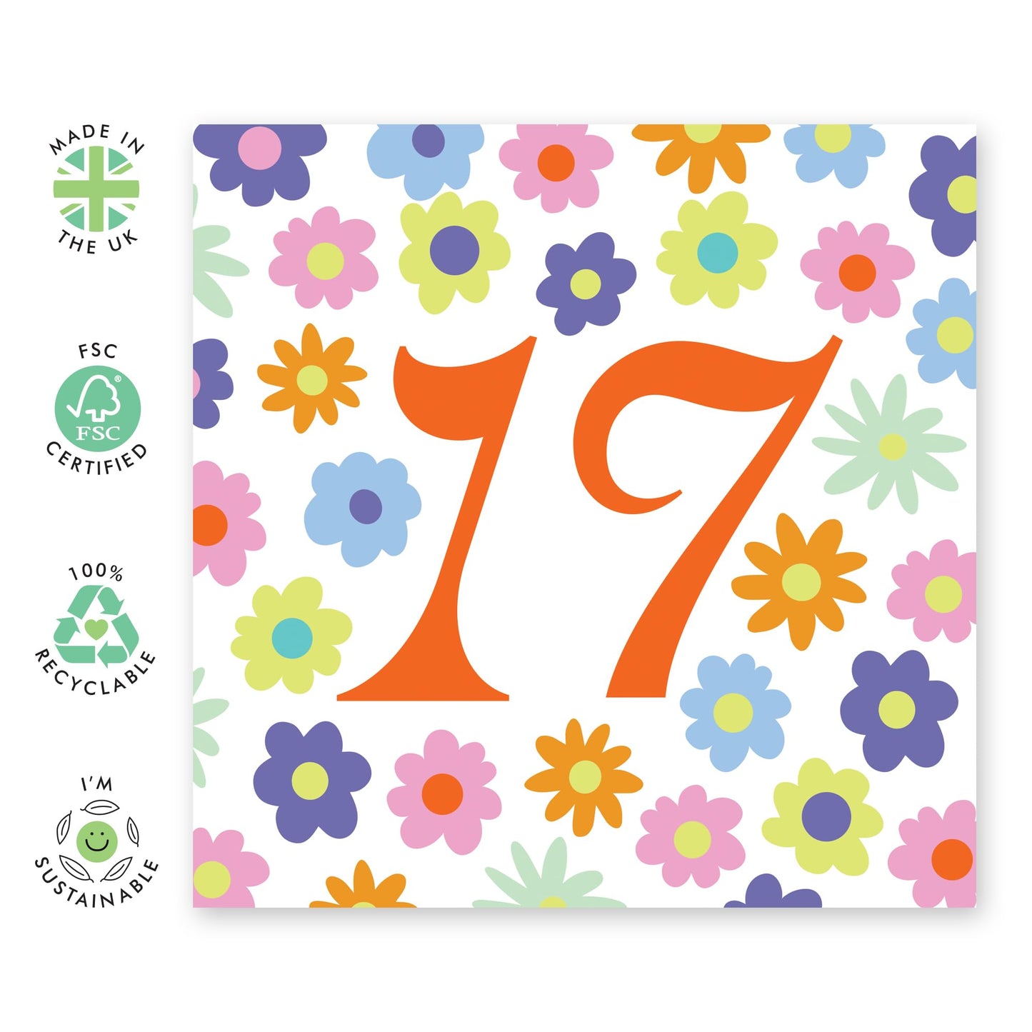 17th Birthday Cards For Kid - Rainbow Floral 17 - Girl Birthday Card Seventeen Year Old - Happy Birthday Card For Daughter Granddaughter Niece - Bday Cards - Comes With Fun Stickers By Central 23