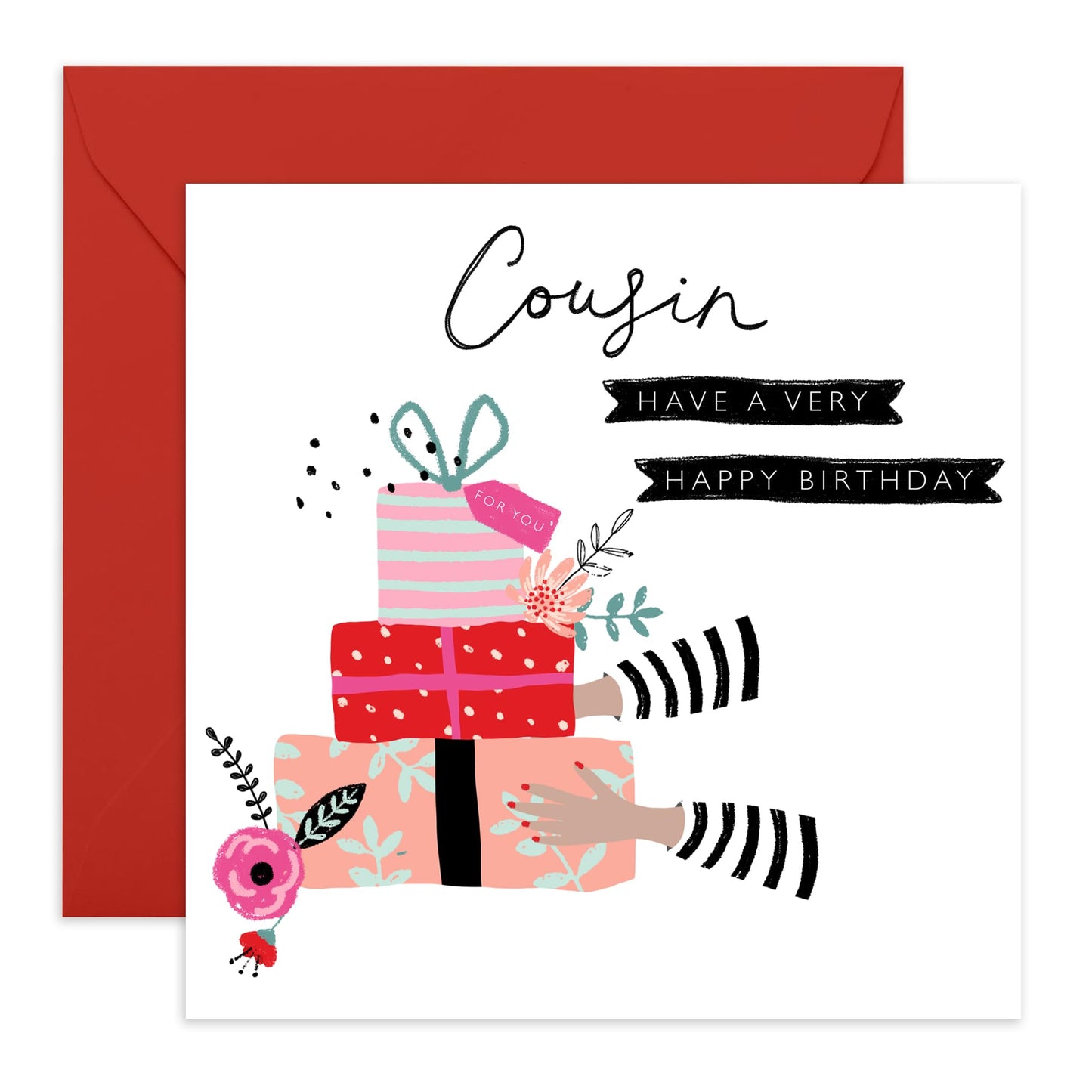 Birthday Cards For Cousin - Pretty Floral Gifts And Presents - Sweet Happy Birthday Greeting Cards For Ladies Girls Female - Gift For Her - Comes With Fun Stickers - By Central 23