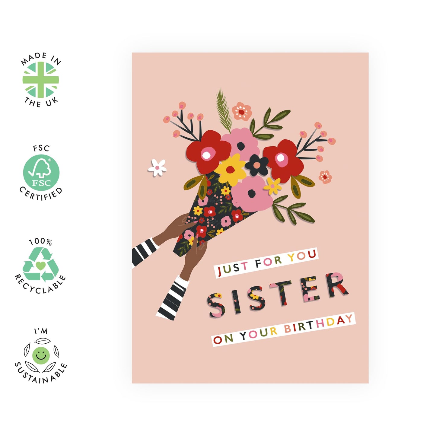 Sister Birthday Card - Sister Floral Bouquet - Floral Birthday Card - Pretty Floral Greeting Cards For Women - Gifts For Female - Flower - Gift For Women Her - Comes With Fun Stickers - By Central 23