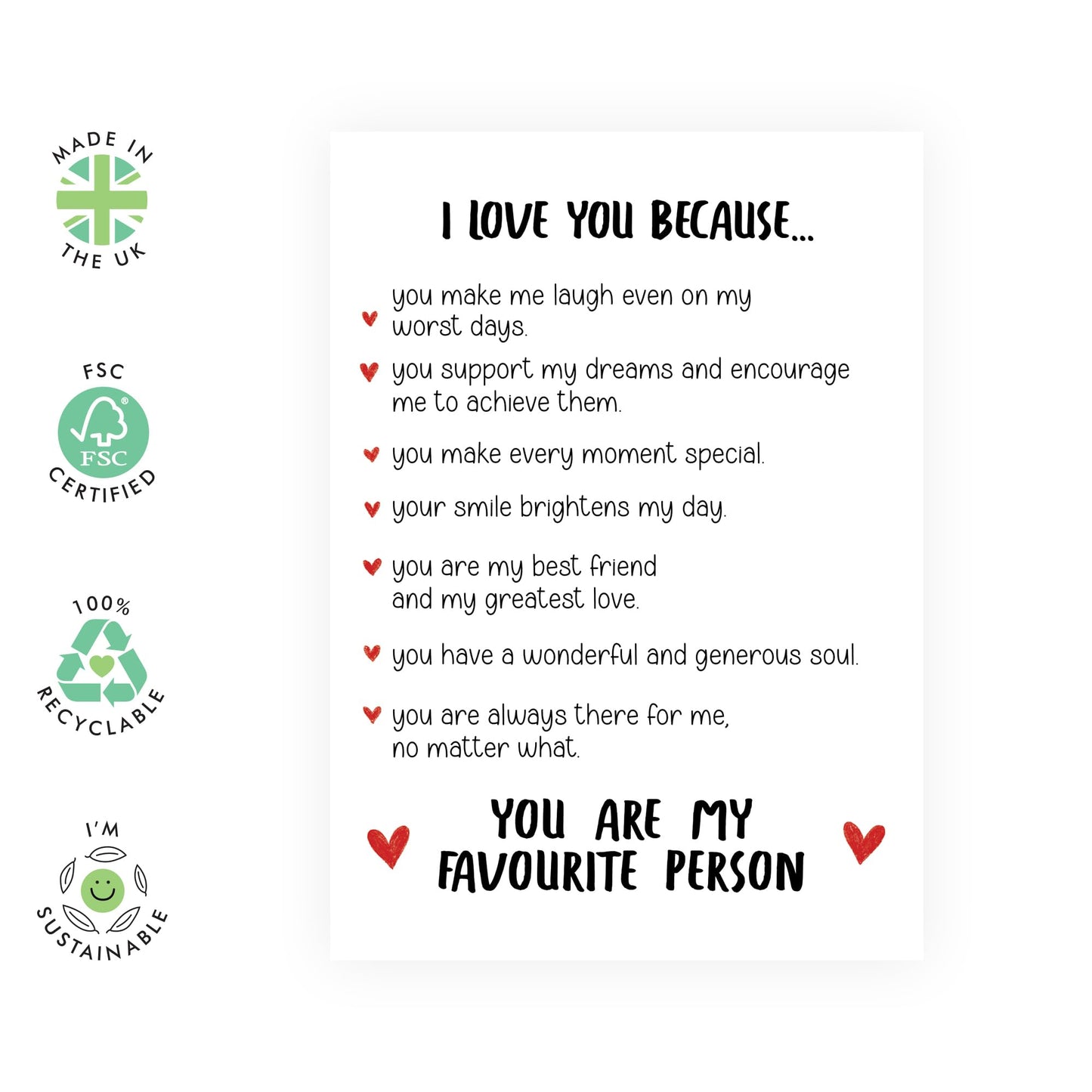Greeting Card - 'I LOVE YOU BECAUSE' - Perfect for Expressing Your Heartfelt Feelings with a Personal Touch - Ideal for Partners, Loved Ones, and Anyone You Cherish - Comes with Stickers By Central 23
