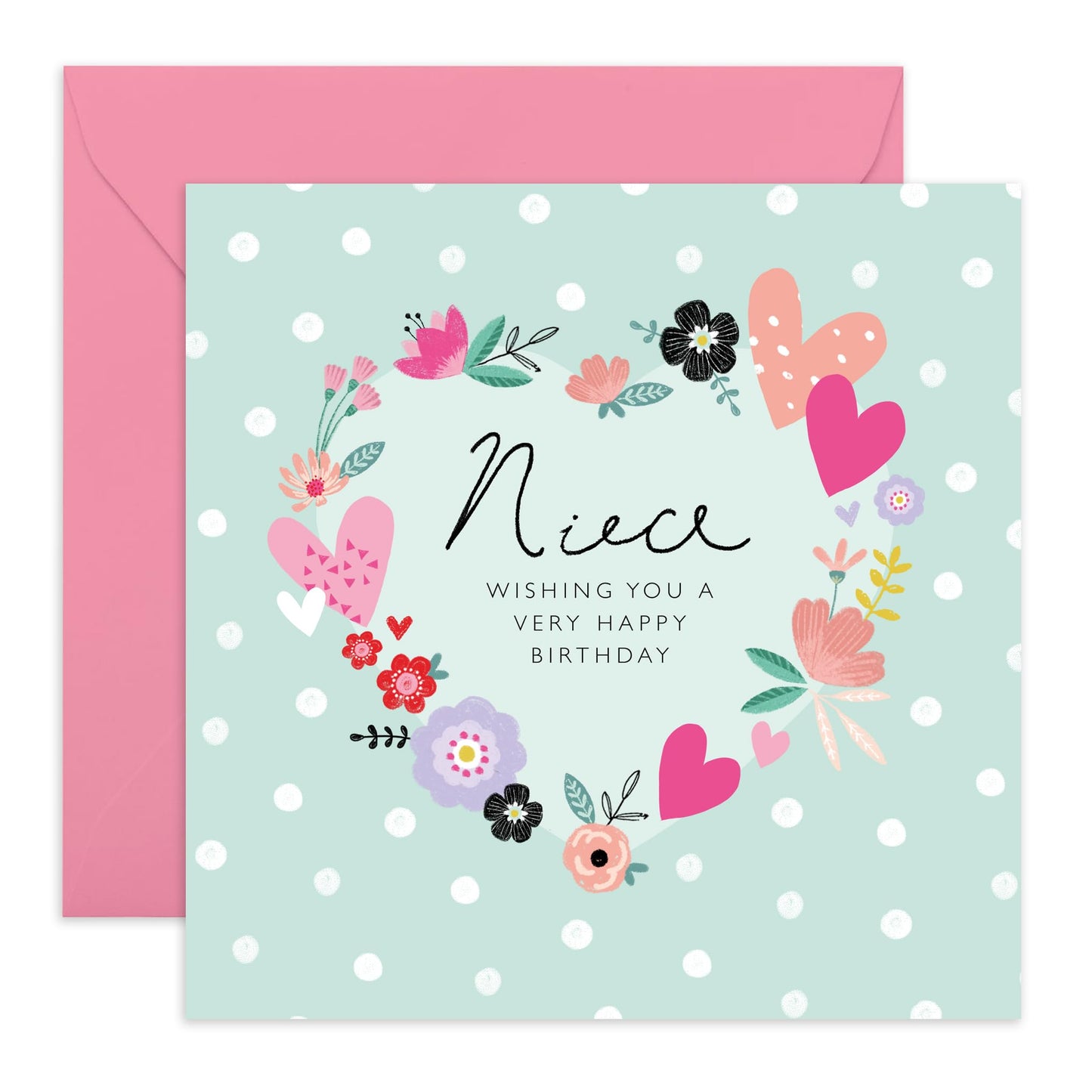 Niece Birthday Card From Aunt - Wishing You A Very Happy Birthday - Fabulous Greeting Cards For Women Girls Female - Hearts Butterfly Flower Card Gifts For Her - Comes With Stickers By Central 23