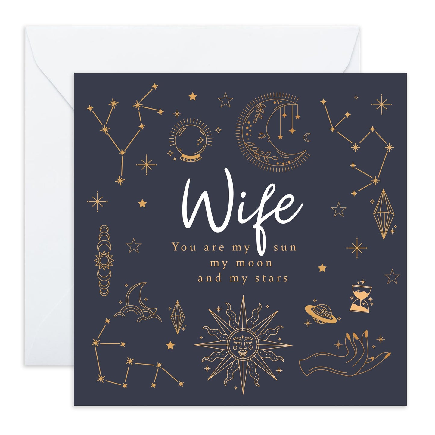 Romantic Greeting Card - 'WIFE MOON STARS' - Perfect for Celebrating Love and Adoration with a Whimsical Touch - Ideal for Partners Spouses Wife Couples Girlfriend - Comes With Stickers By Central 23