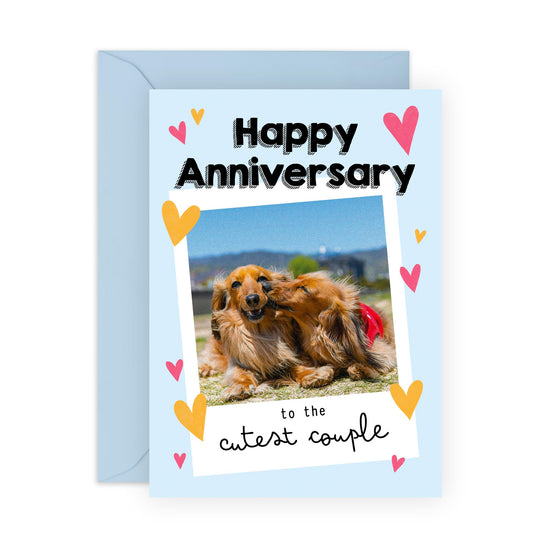 Happy Anniversary Card 'To the Cutest Couple' - Adorable Dog Design with Hearts - For Couples, Friends, Brother, Sistrer, Parents, Colleagues, Celebrating Love and Milestones - Blank Inside