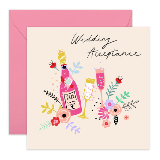 Wedding Acceptance Card For Women Men - Wedding Acceptance Flowers And Drinks - Wedding Invitations From Groom Bride - Rsvp Reply Card For Friends - For Guest - Comes With Fun Stickers By Central 23