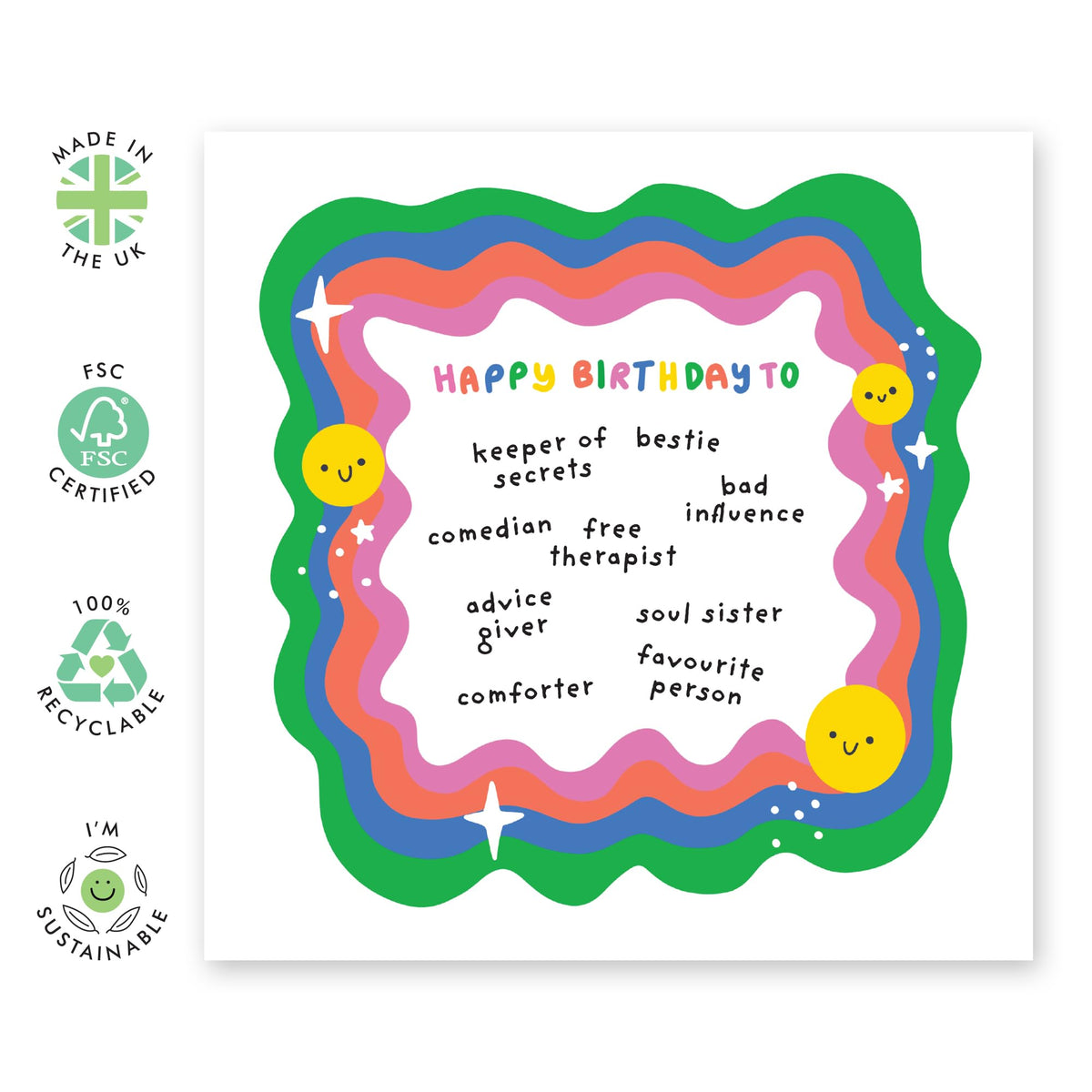 Birthday Card - 'Happy Birthday to My Bestie' - For Your Best Friend - Heartfelt and Fun Design for Celebrating Your Best Friend's Special Day - Comes with Stickers by Central 23