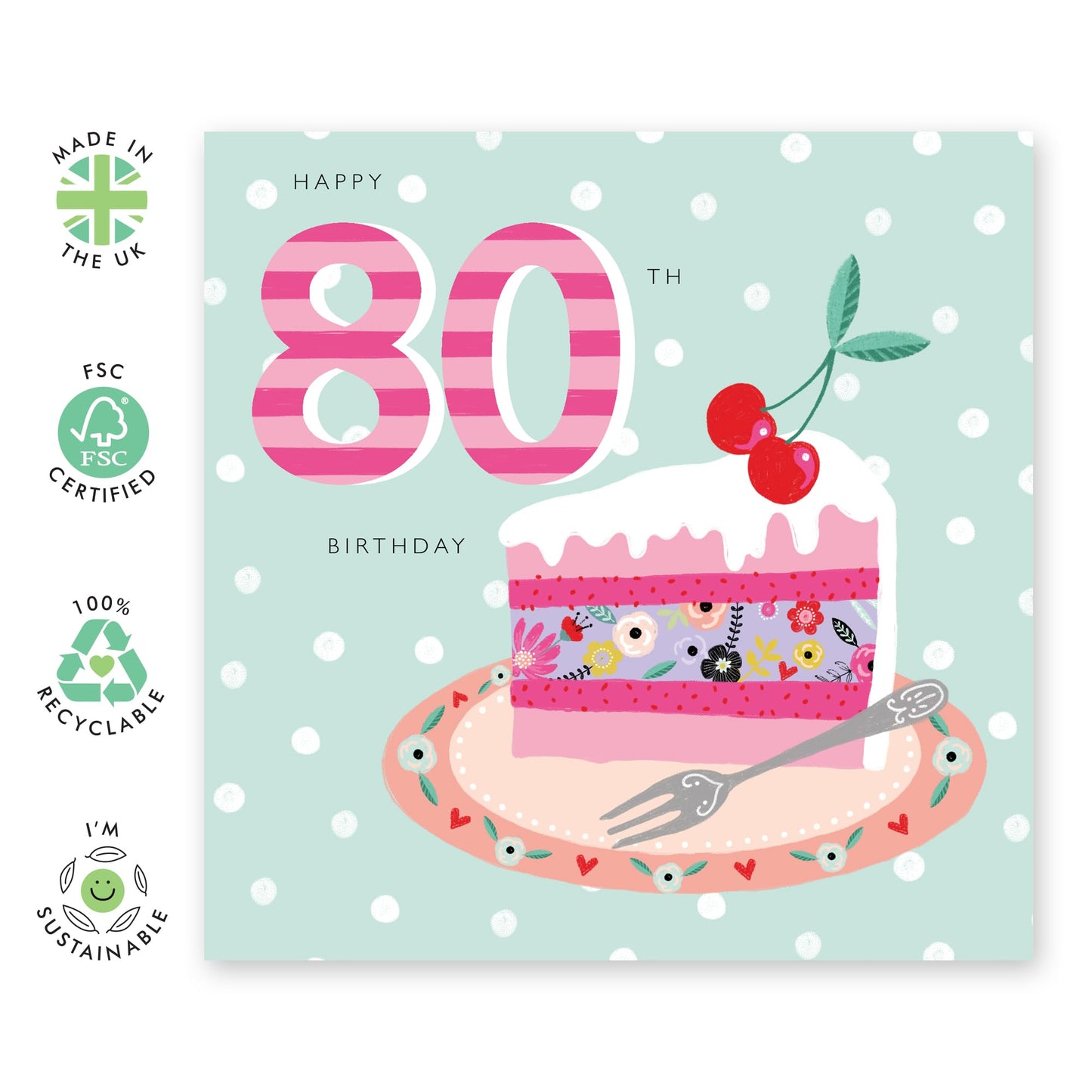 80th Birthday Card For Women - 80th Cherry Cake - Grandmother Birthday Greeting Card - Grandmum Floral Birthday Card - Happy Eightieth Birthday Card Grandma - Comes With Fun Stickers By Central 23