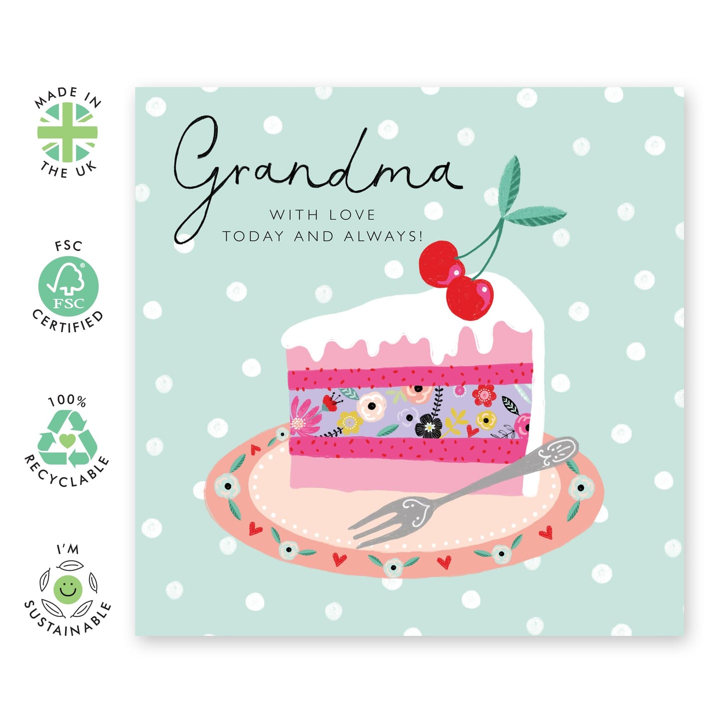 Happy Birthday Grandma Card - Fabulous Mothers Day Card For Grandmother - Sage Polka Dots Cake - Nana Birthday Card - Grandma Gifts For Her Women - Comes With Stickers By Central 23