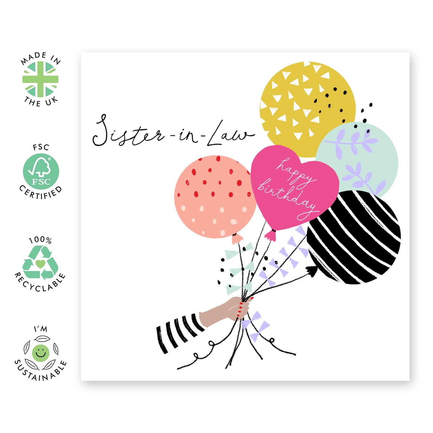 Sister In Law Birthday Cards For Her - Bday Balloons - Sister-in-law Gifts Presents - Elegant Happy Birthday Greeting Cards And Envelopes For Women - Comes With Stickers By Central 23