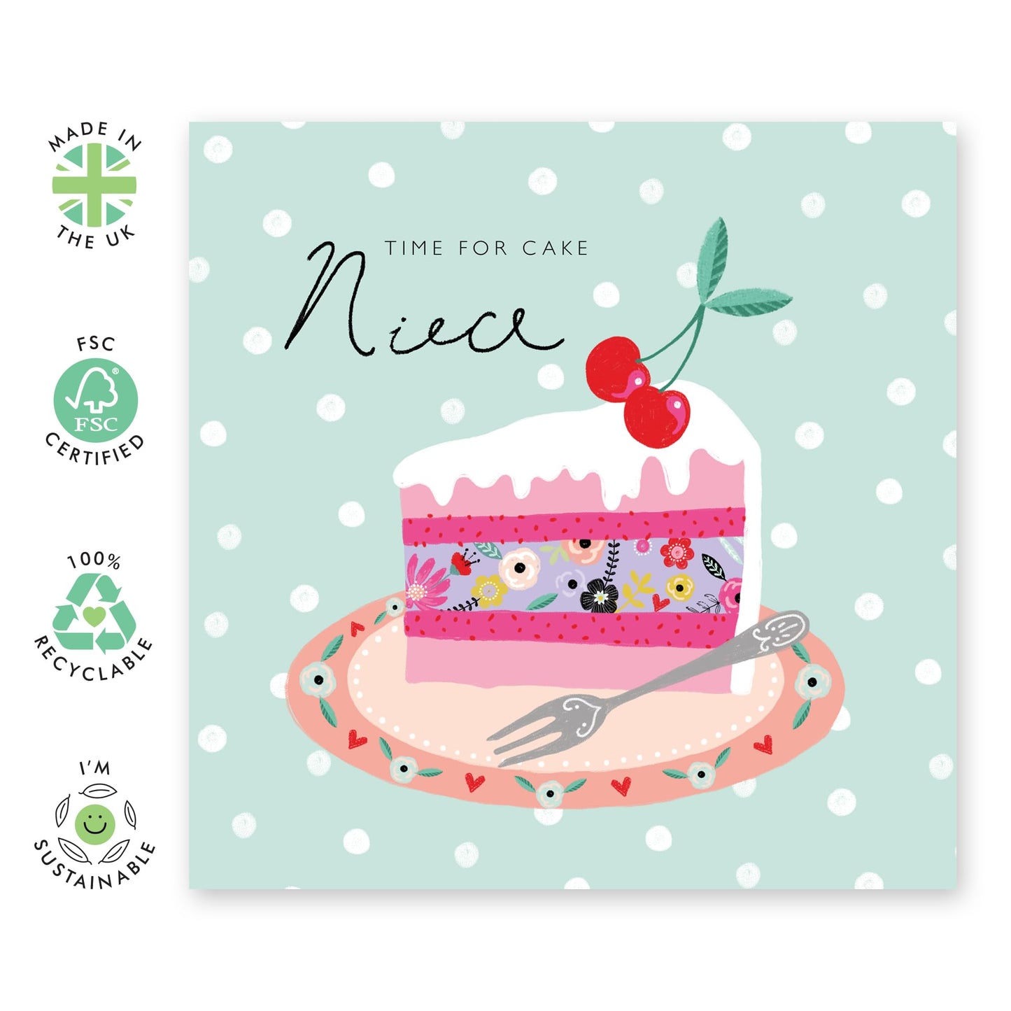 Niece Birthday Card From Aunt - Time For Cherry Cake - Sweet Greeting Cards For Women Girls - Wedding All Occassion Congrats - Trendy Gifts For Her - Comes With Stickers By Central 23