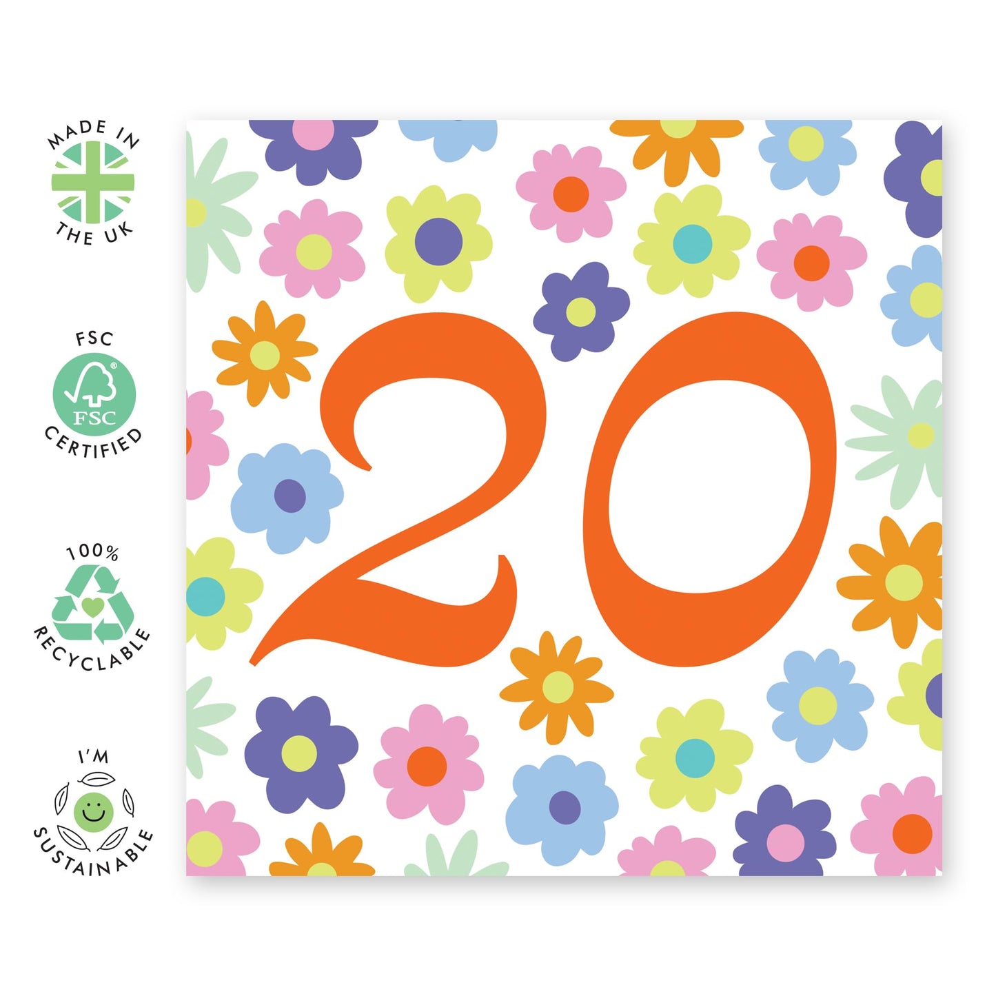 20th Birthday Card For Her - Rainbow Floral 20 - Sweet Birthday Card - Women Sister - Bday Cards - Happy Twenty Birthday Card - Daughter Sister Niece Friends - Comes With Fun Stickers - By Central 23