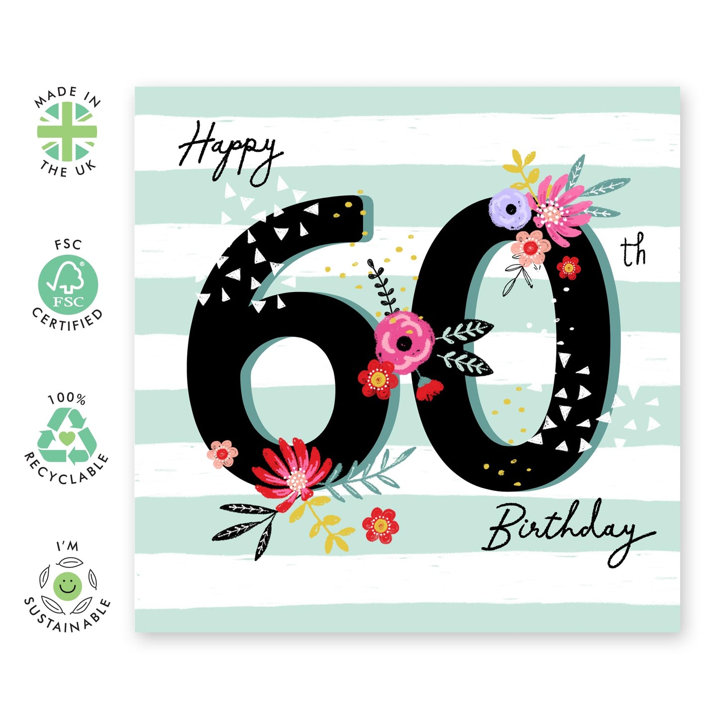 Happy 60th Birthday Cards For Women - Mum Birthday Cards For Her - Age Sixty Milestone Cards For Nan Aunt Wife Sister - Elegant Gifts For Her Sixtieth - Comes With Stickers By Central 23