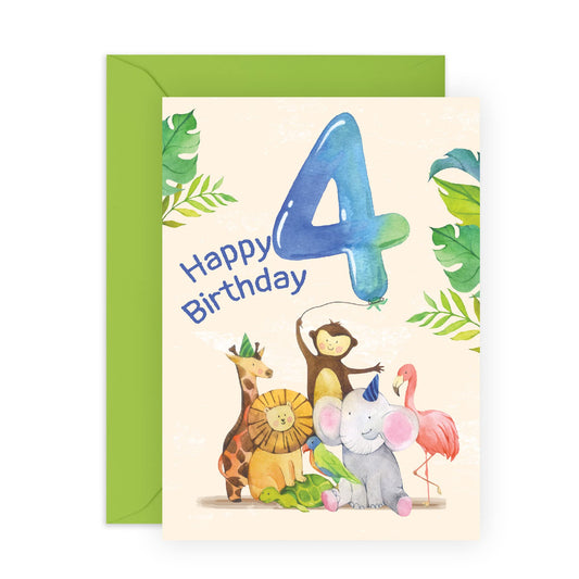 Central 23 4th Birthday Card Boy - Kids Birthday Card Age Four - Cute Jungle Animals - Boys Birthday Card 4 Year Old - Fourth Bday - Comes With Fun Stickers - Made In The UK