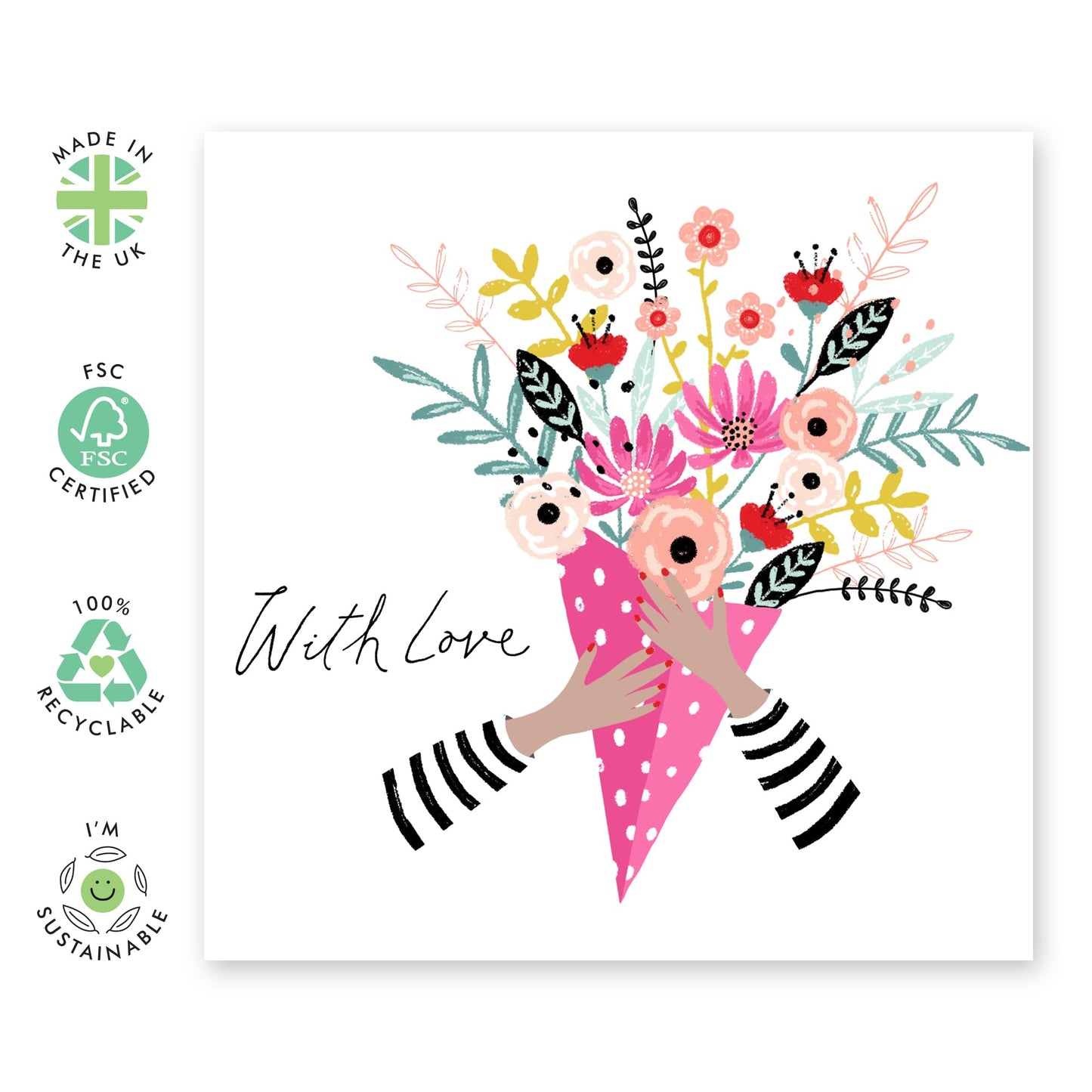 Wife Anniversary Card - With Love Floral Bouquet - Mothers Day Card From Son Daughter - Birthday Card For Women - Valentines Card Girlfriend - Love Cards For Her - Comes With Stickers By Central 23