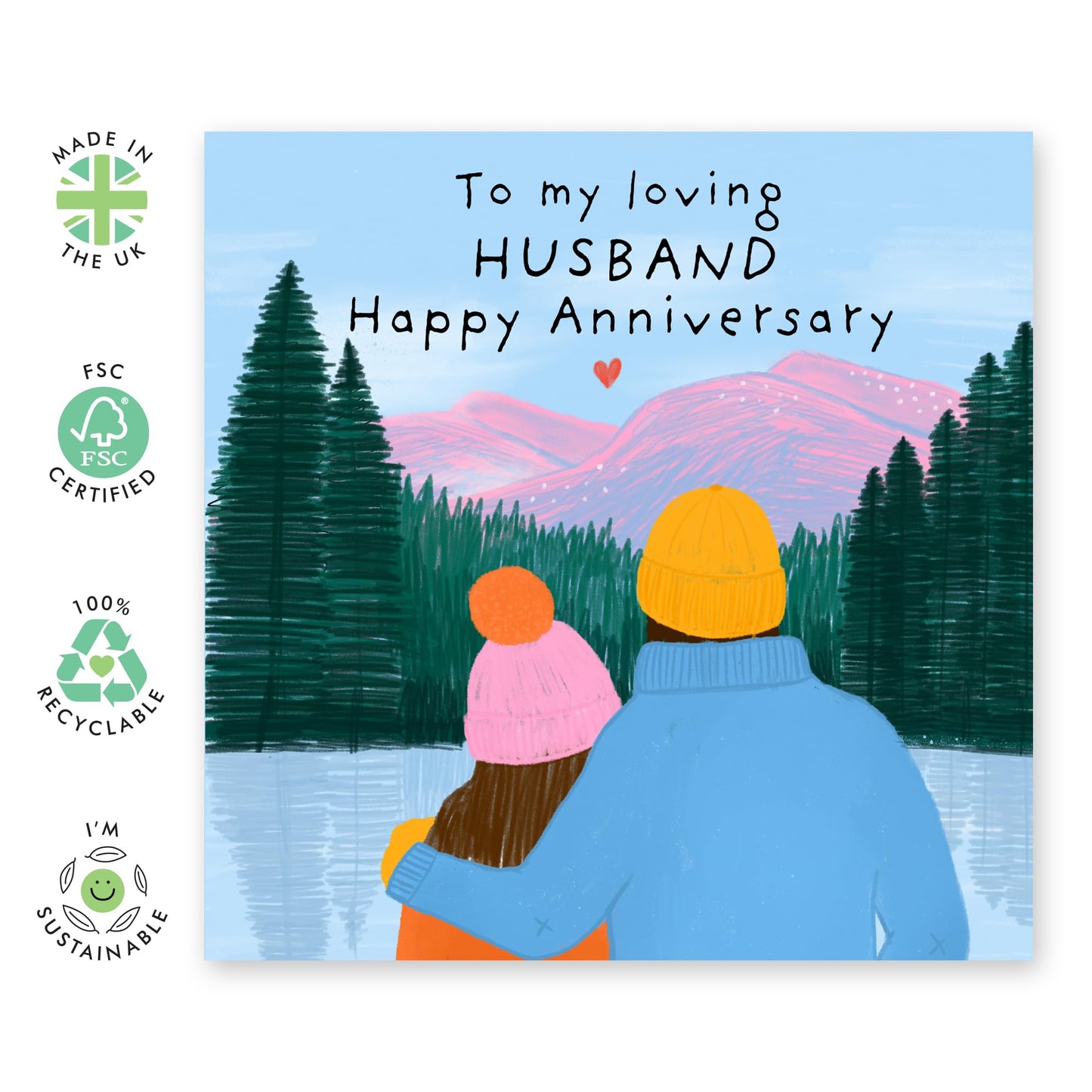 Romantic Anniversary Card for Him - 'Mountain Loving Husband' - Gifts for Spouse, Babe, Darling, Men - Hikers - Comes with Fun Stickers