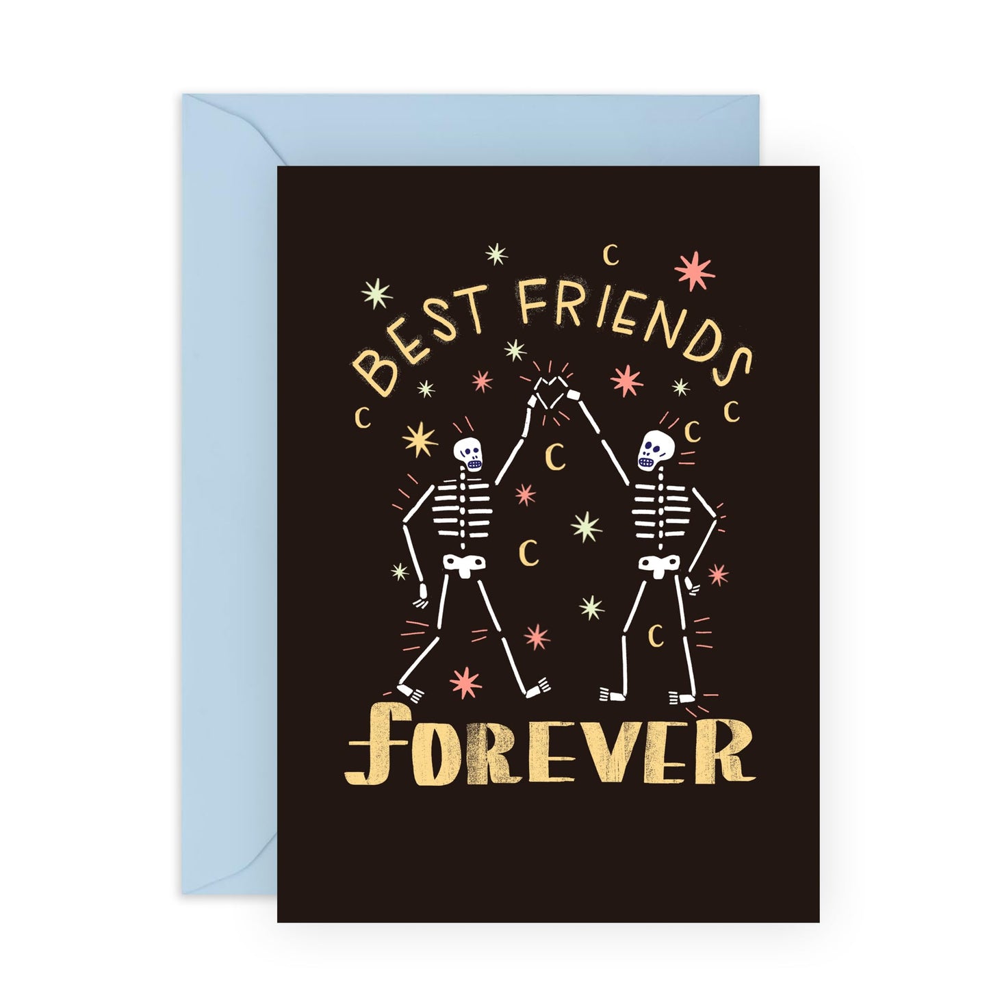 Skeleton Birthday Card - 'Skeleton Best Friends' - Gifts for Men, Friends, Buddies, Bro, BFF - Rock and Roll - Comes with Fun Stickers