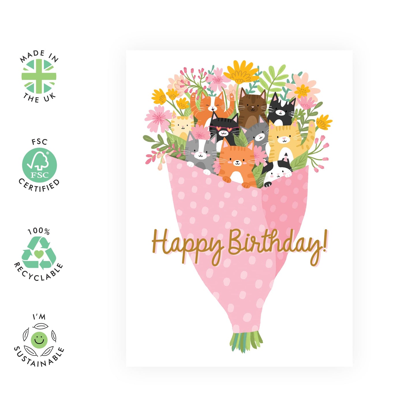 Cat Birthday Card - Cat Bday Bouquet Flowers - Happy Birthday Day Card For Cat Mum Dad Fur Parents - Quirky Gifts For Friends - Comes With Stickers By Central 23
