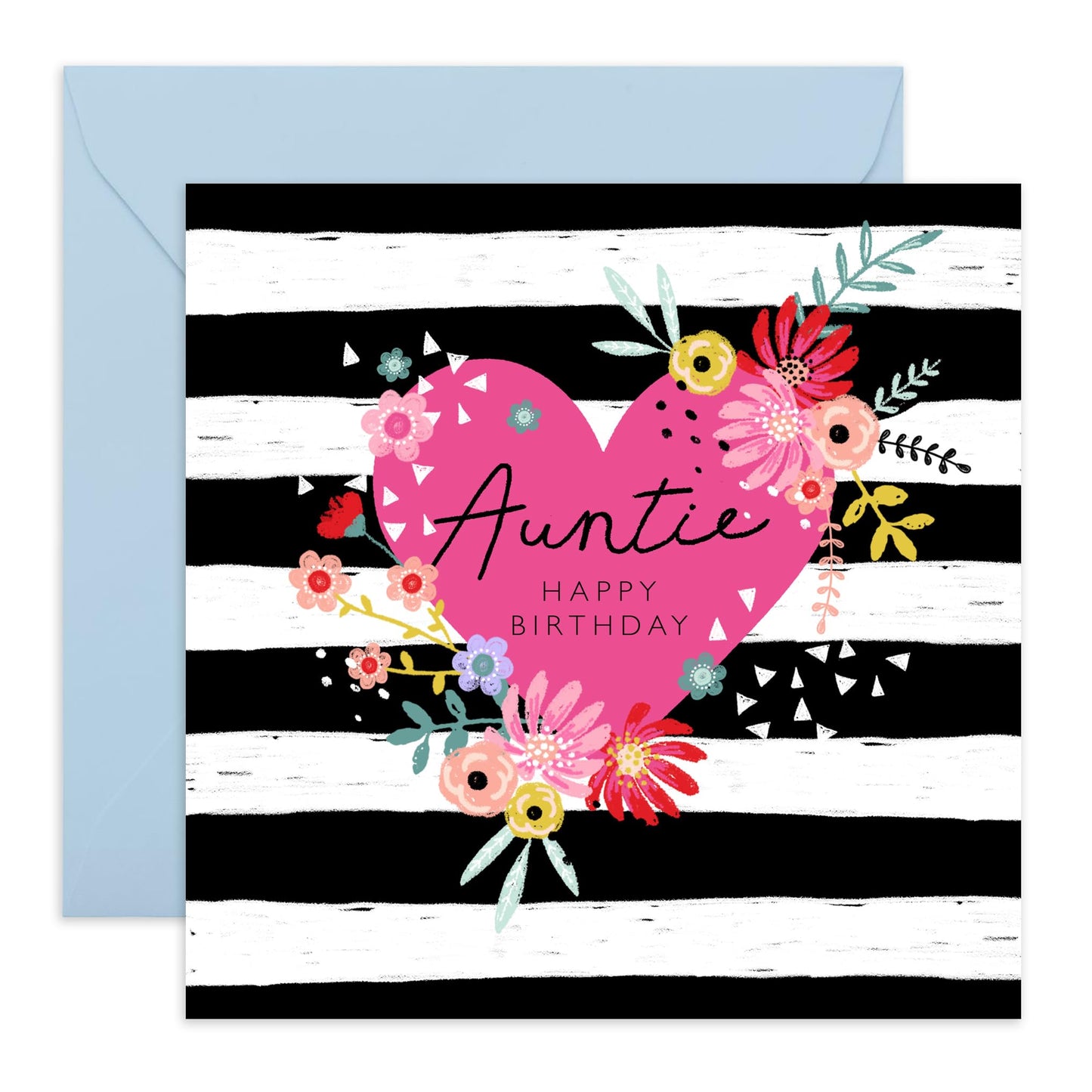 Auntie Happy Birthday Card For Her - Elegant Heart - Pretty Flowers - Thank You Cards And Envelopes - Gifts For Her Women Female Tia Aunty - Comes With Stickers By Central 23