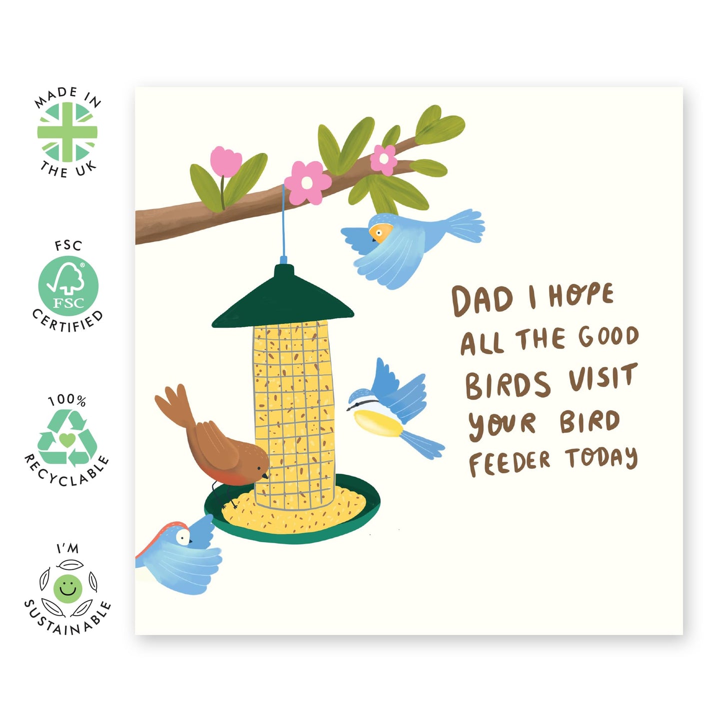 Birthday Cards For Dad Cute Sweet - Bird Feeder - Hilarious Father's Day Card For Dad - Bird Lover Birdwatcher Gifts For Men Pop Daddy - Comes With Fun Stickers By Central 23