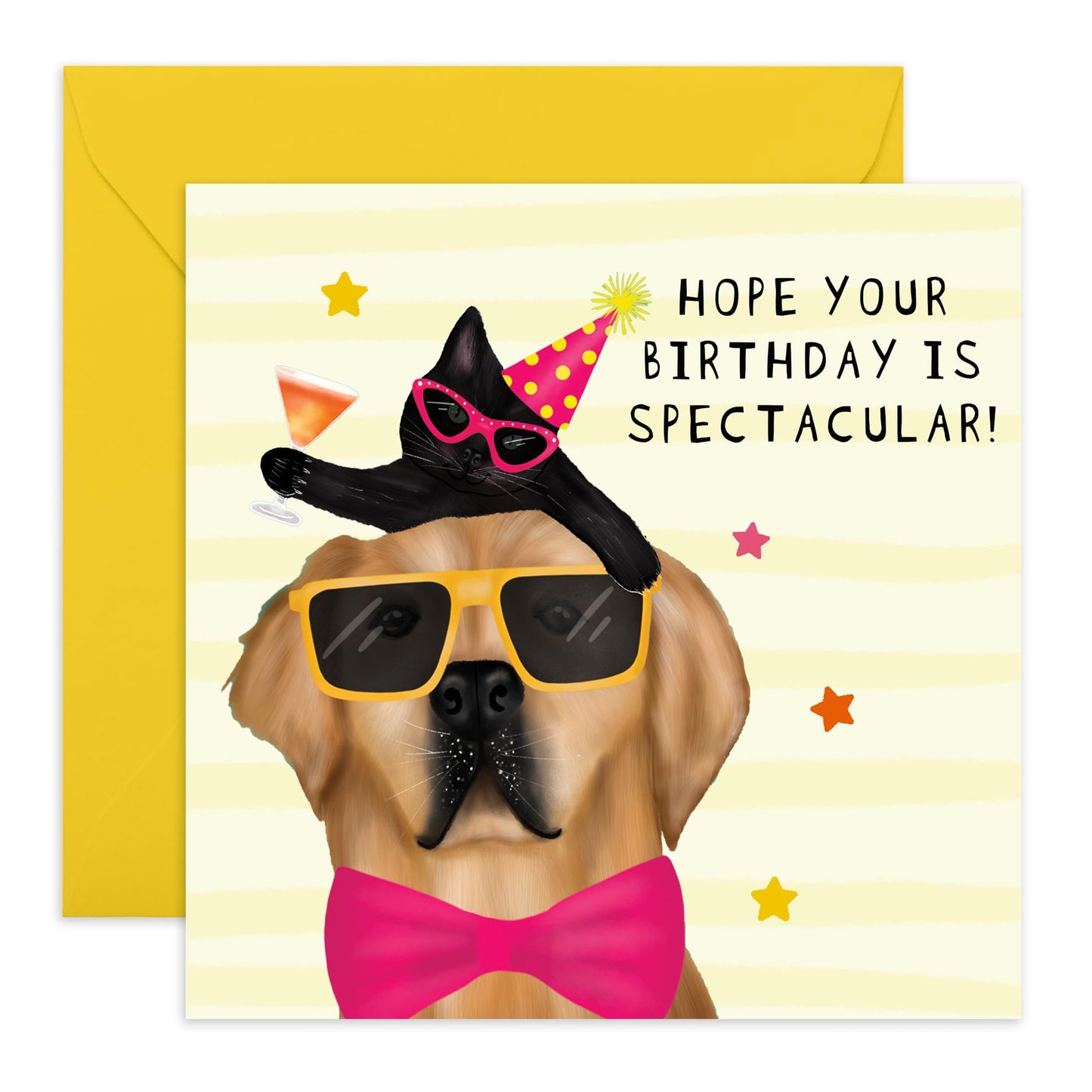 Cute Dog Birthday Card - 'Spectacular' - Gifts for BFF, Best Friend, Cousin, Cuz, Bruv, Mate, Family - Dog Wearing Glasses - Comes with Fun Stickers