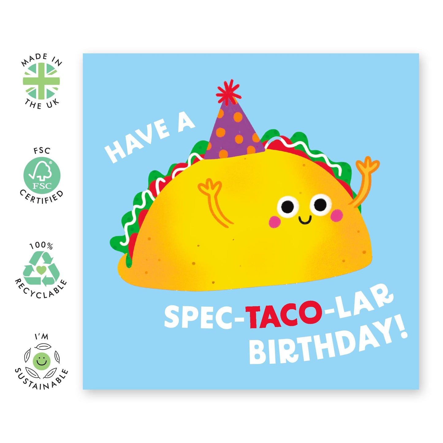 Happy Birthday Cards For Her Him - Have A Spec-taco-lar Birthday - Birthday Greeting Card Kids - Cute Greeting Cards For Nephew Niece - Gifts From Mum Dad - Comes With Fun Stickers - By Central 23