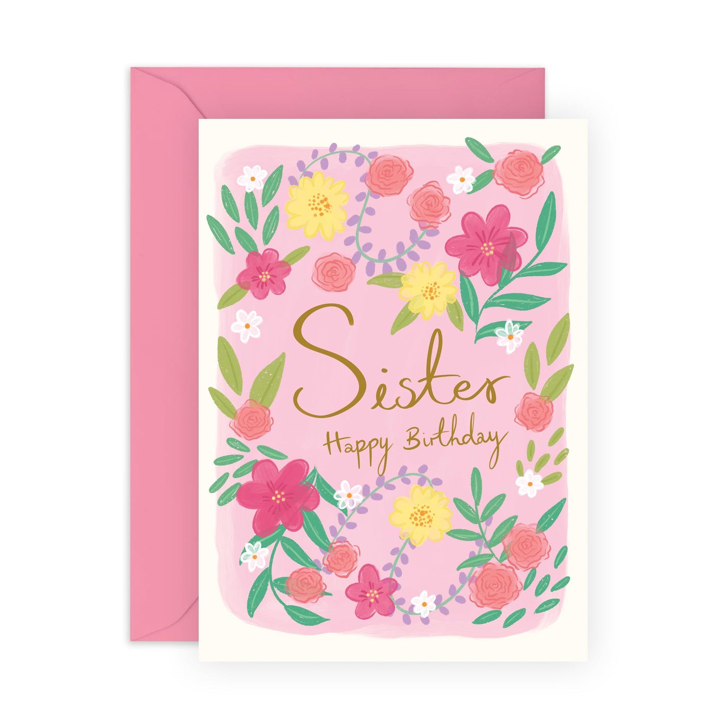 Birthday Card For Sister - Pretty Flowers Greeting Card And Envelope - Happy Birthday Sister Card - Floral Gifts For Her Women - Comes With Cute Stickers By Central 23