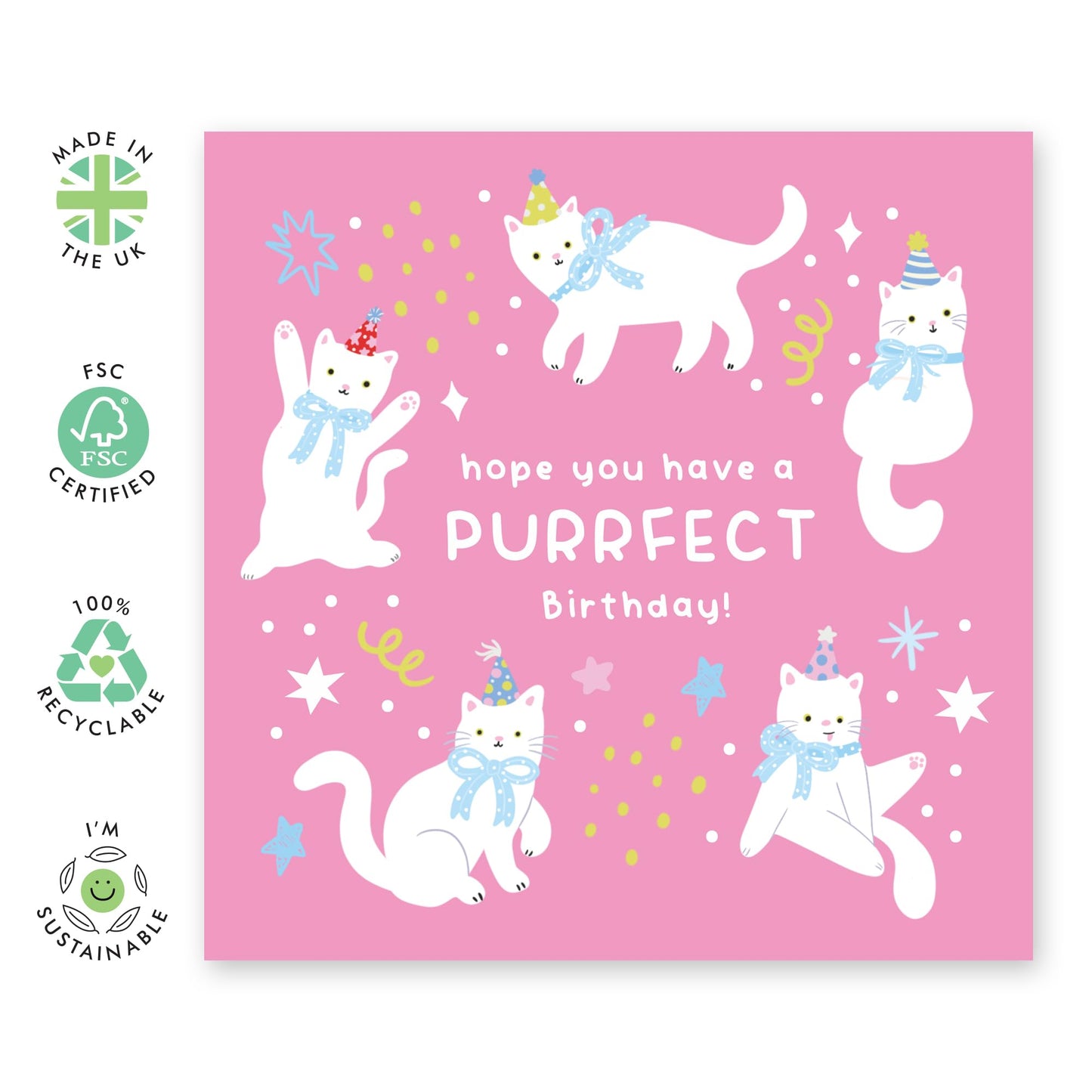 Lovely Cats Birthday Card – 'Purrfect' - Gifts for Her, Women, Girls, Ladies, Friends, BFF, Bestie, Colleagues, Cat Lovers & Family – Comes with Fun Stickers
