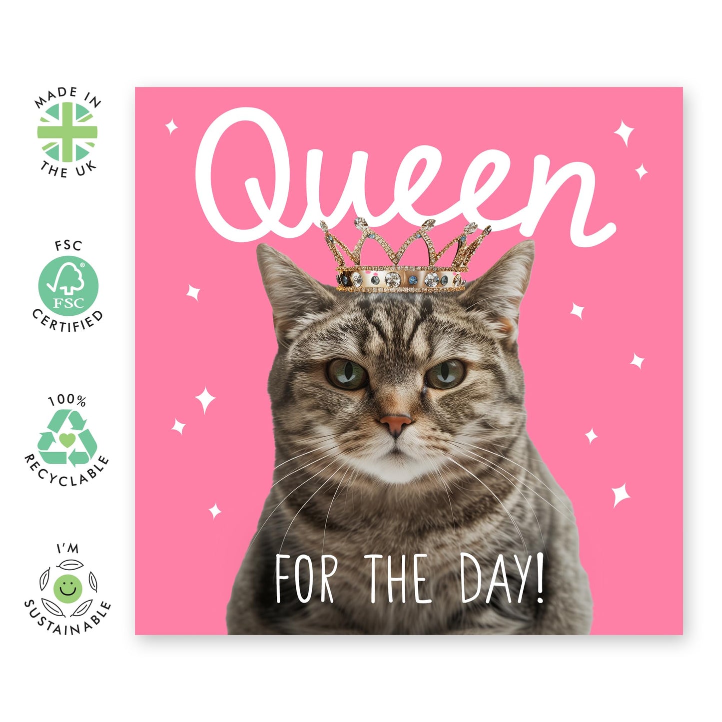 Birthday Greeting Card - 'CAT QUEEN FOR THE DAY' - Perfect for Celebrating with Royal Cat Charm - Ideal for Cat Lovers and Adding a Regal Touch to Their Special Day - Comes With Stickers By Central 23