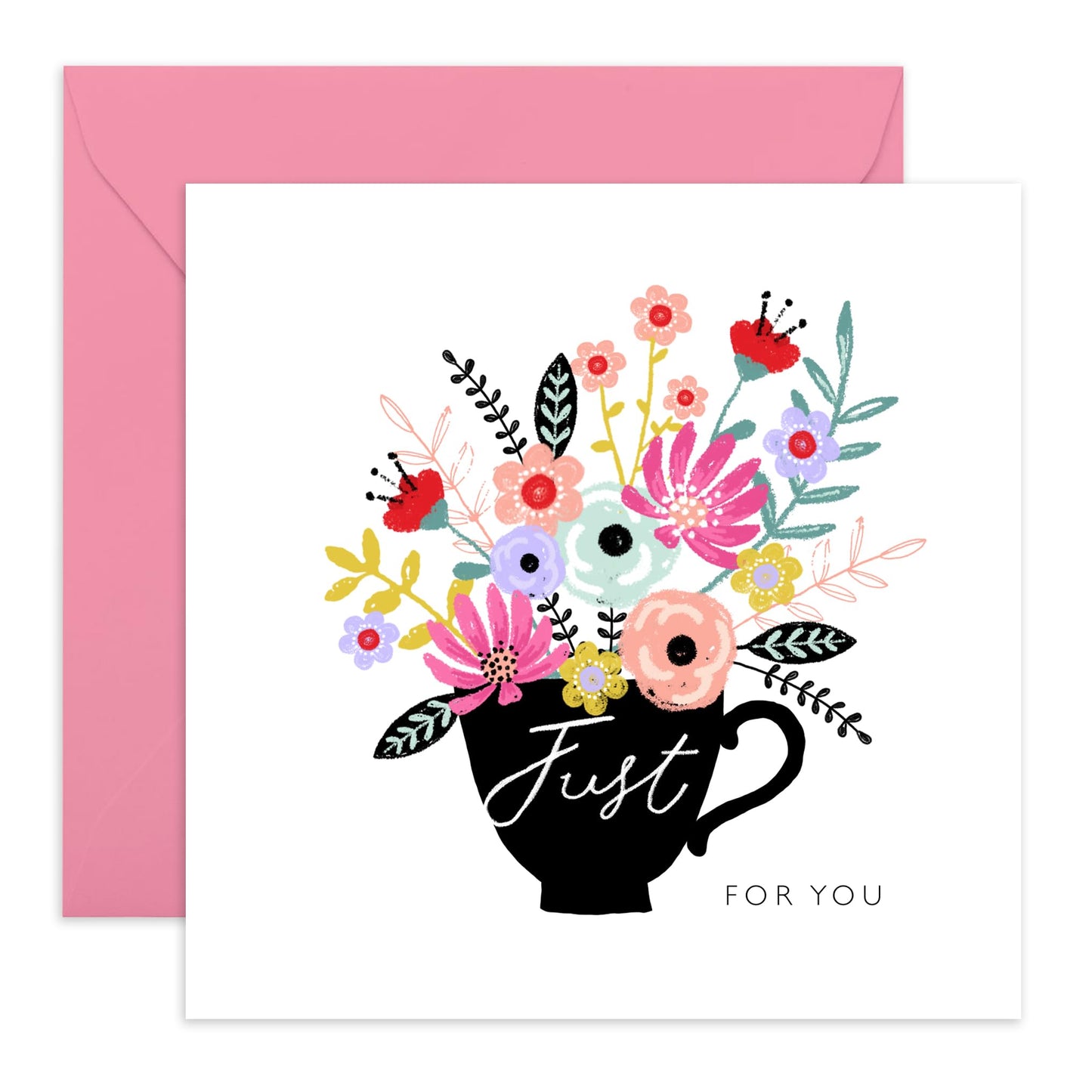 Floral Greeting Cards Birthday - Just For You Teacup Flowers - Blank Cards With Envelope - Bday Gifts - Pretty All Occasion Cards For Sister Mum Nan Aunt Her - Comes With Stickers By Central 23