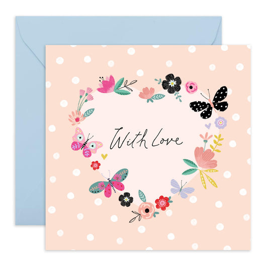 Birthday Card Women - With Love Butterflies And Floral Heart - Mothers Day Card From Son Daughter - Wife Anniversary Card - Valentines Card Girlfriend - Love Cards - Comes With Stickers By Central 23