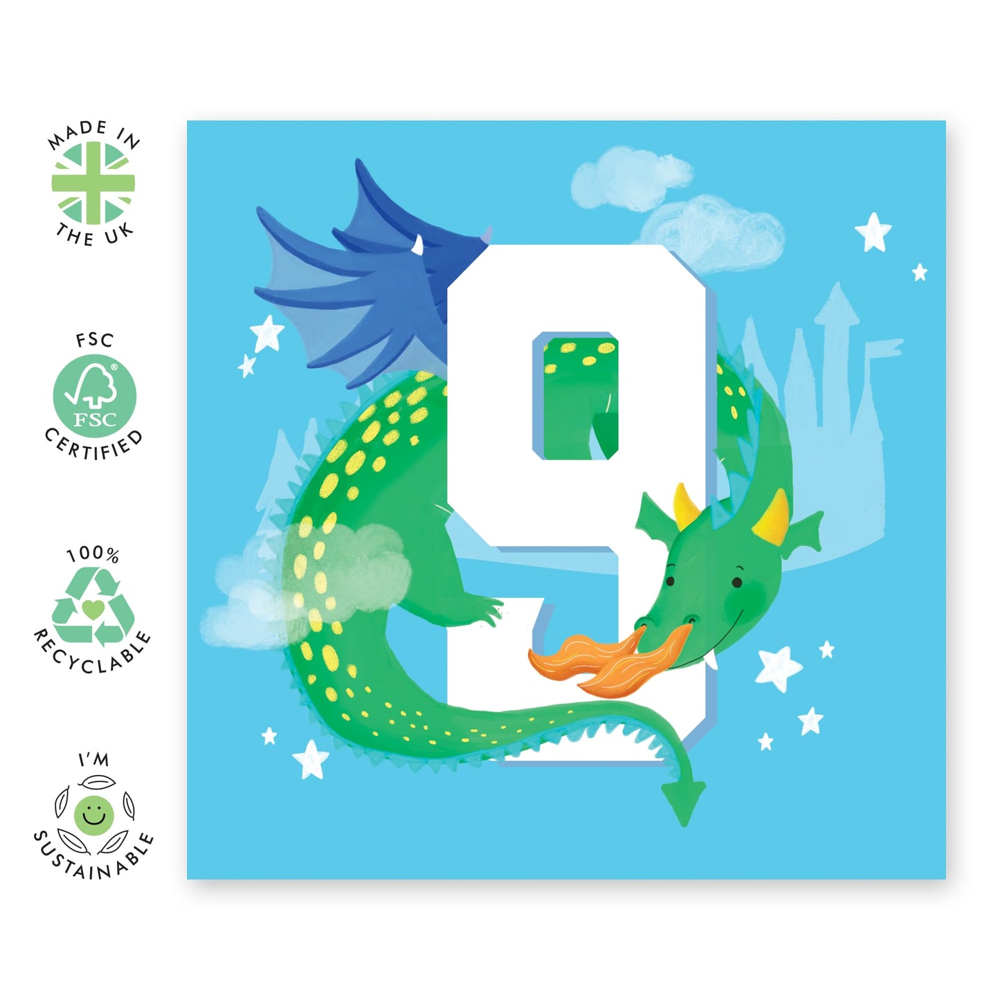 Ninth Birthday Card For Boys Girls - Dragon Age 9 - Happy 9th Birthday Greeting Card For Kids - Gift For Son Nephew Grandson - From Mum Dad - Nine Years Old - Child - Comes With Sticker By Central 23