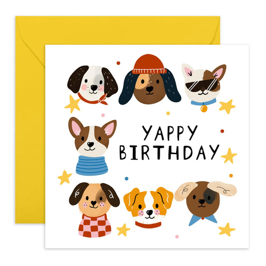 Cute Dogs Birthday Card - 'Yappy Birthday' - Gifts for Best Friends, Besties, BFF,Girlfriends, Sister, Sis, Gals, Dog Lovers, Fur Dad & Mum - Adorable Pets - Comes with Fun Stickers
